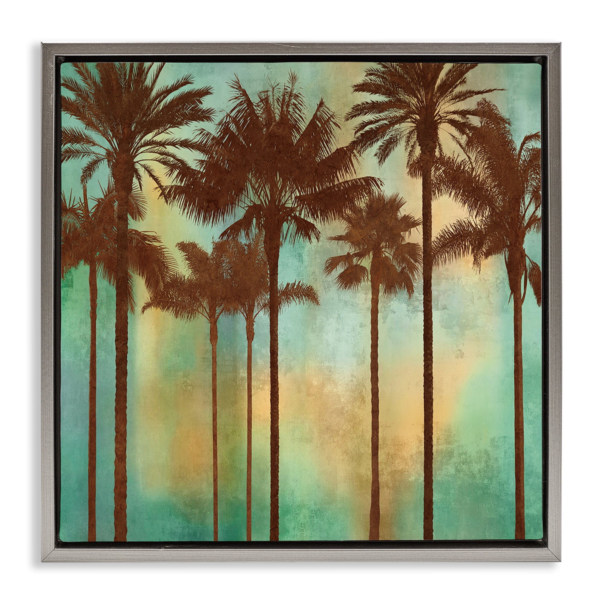 Stupell Industries Palm Trees over Gradient Landscape & Nature Painting Gray Floater Framed Canvas Art Print Wall Art, 18 x 18