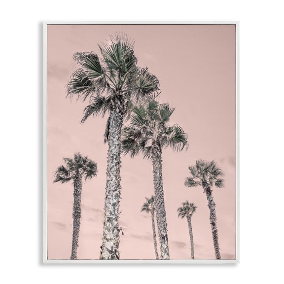 Stupell Industries Palm Up Pink Sky White Framed Giclee Art design by Natalie Carpentieri, 14 x 11