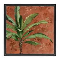Stupell Industries Palm on Muted Red Botanical & Floral Painting Black Floater Framed Canvas Art Print Wall Art, 18 x 18