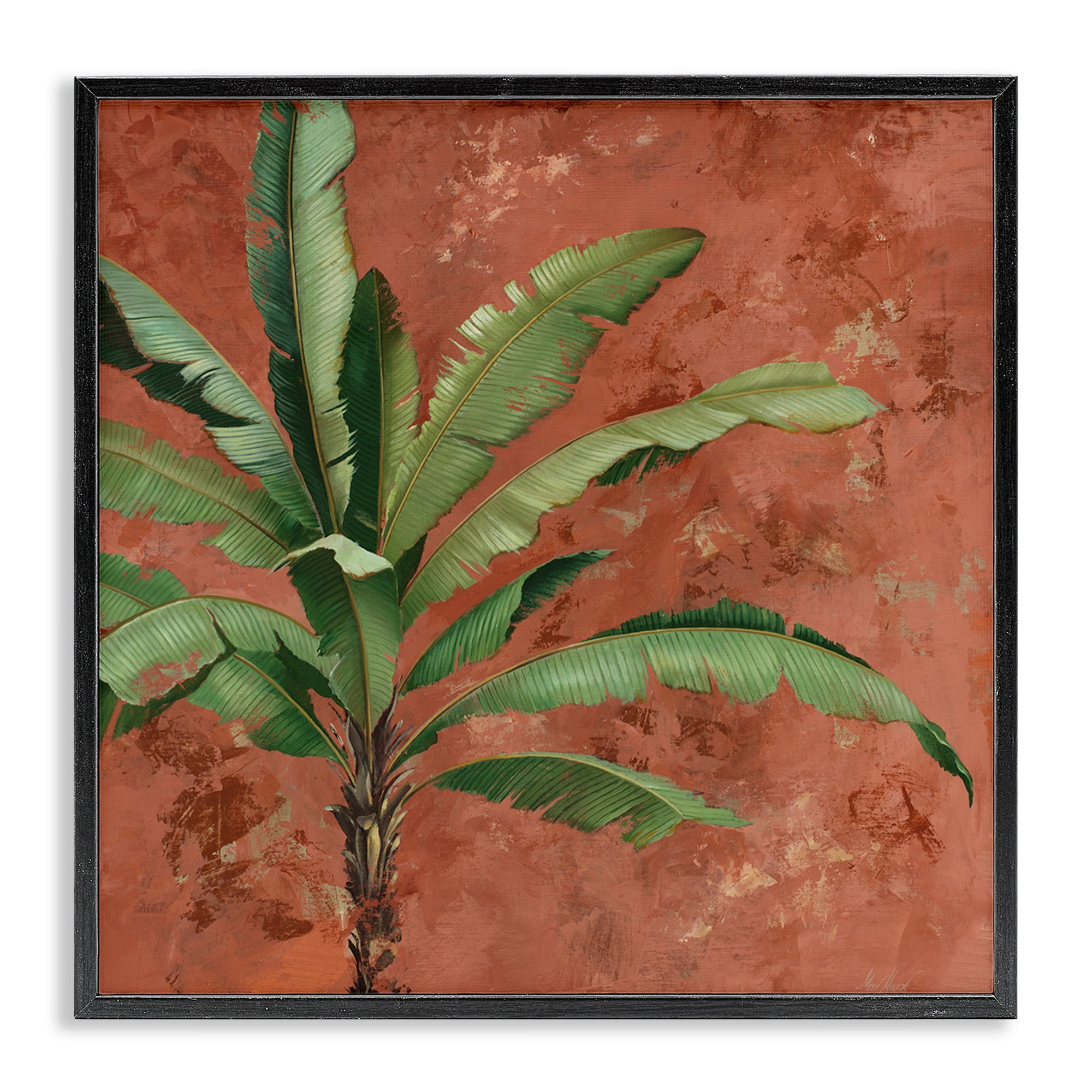Stupell Industries Palm on Muted Red Botanical & Floral Painting Black Framed Art Print Wall Art, 24 x 24