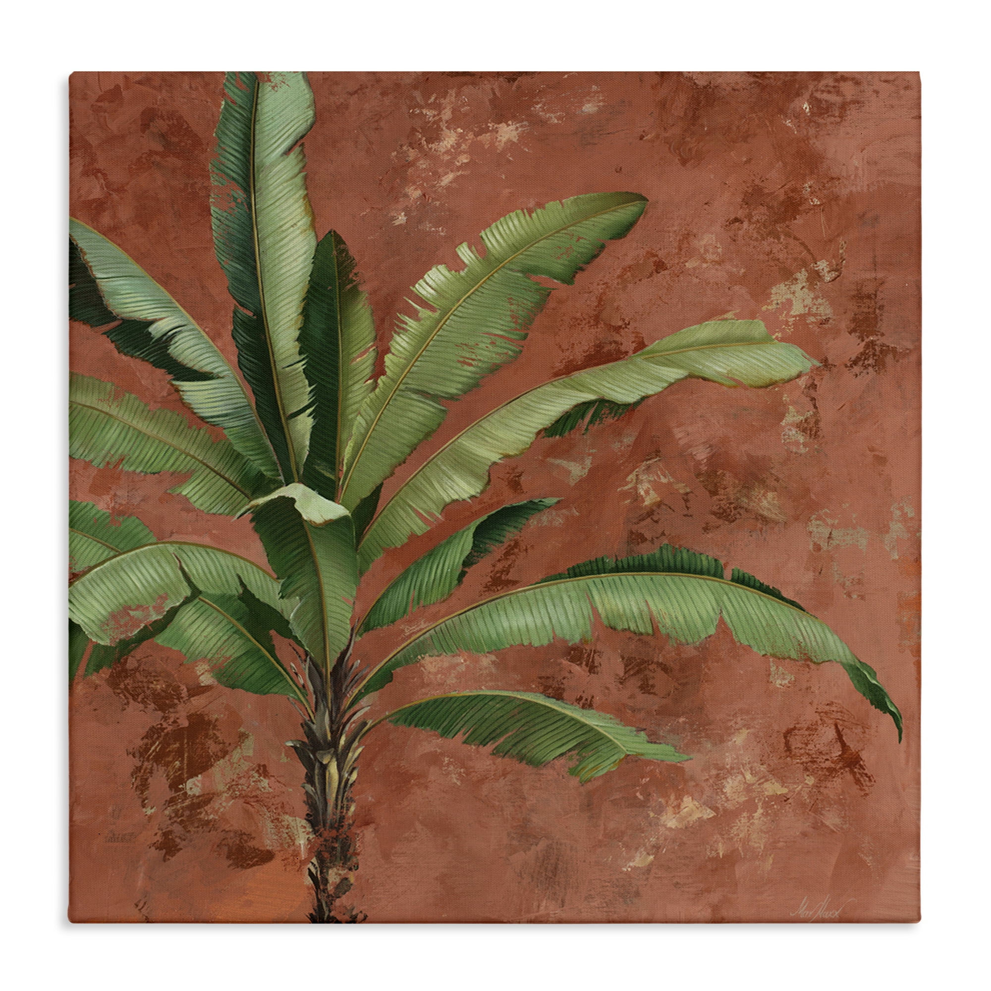 Stupell Industries Palm on Muted Red Botanical & Floral Painting Gallery Wrapped Canvas Art Print Wall Art, 30 x 30