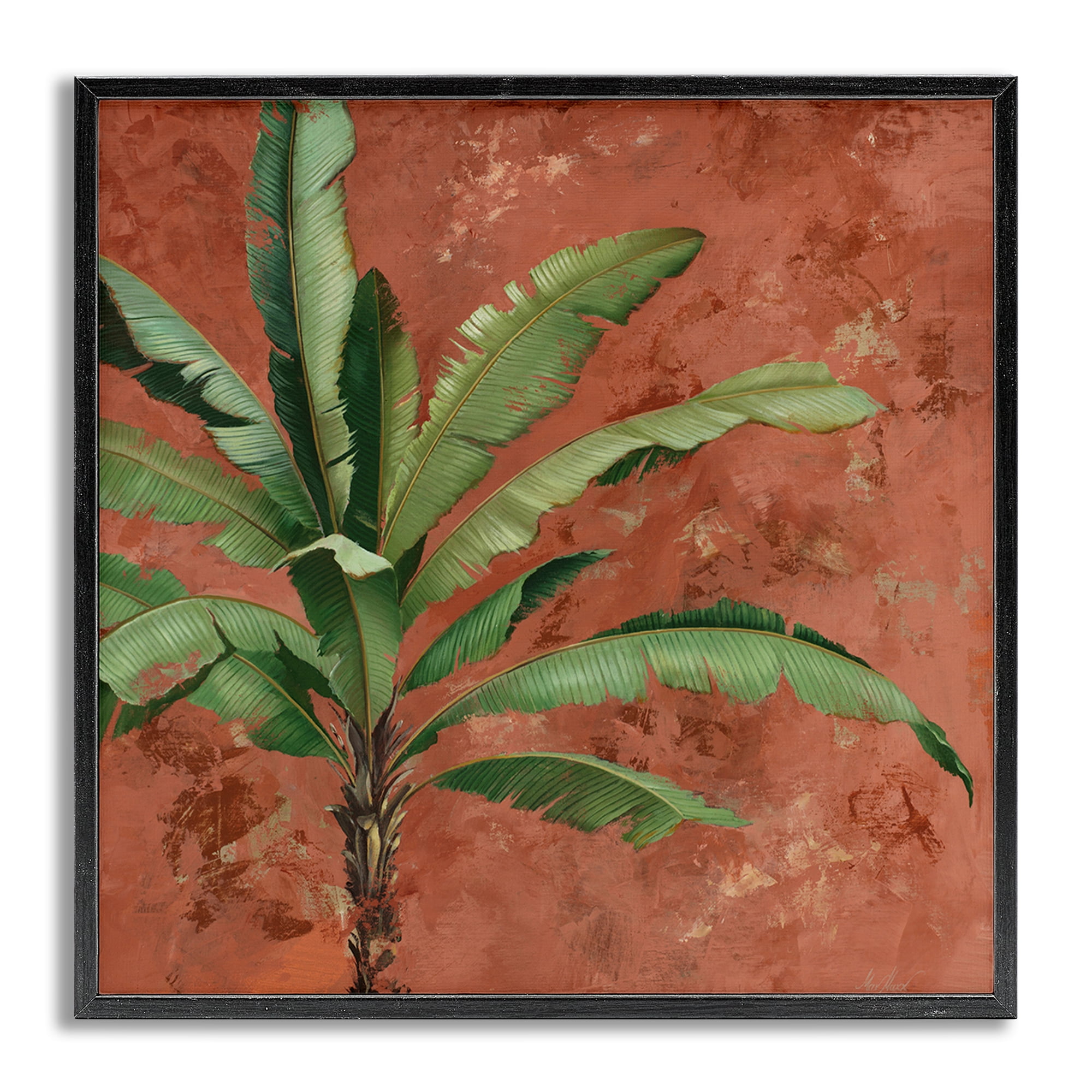 Stupell Industries Palm on Muted Red Botanical & Floral Painting Gray Framed Art Print Wall Art, 12 x 12