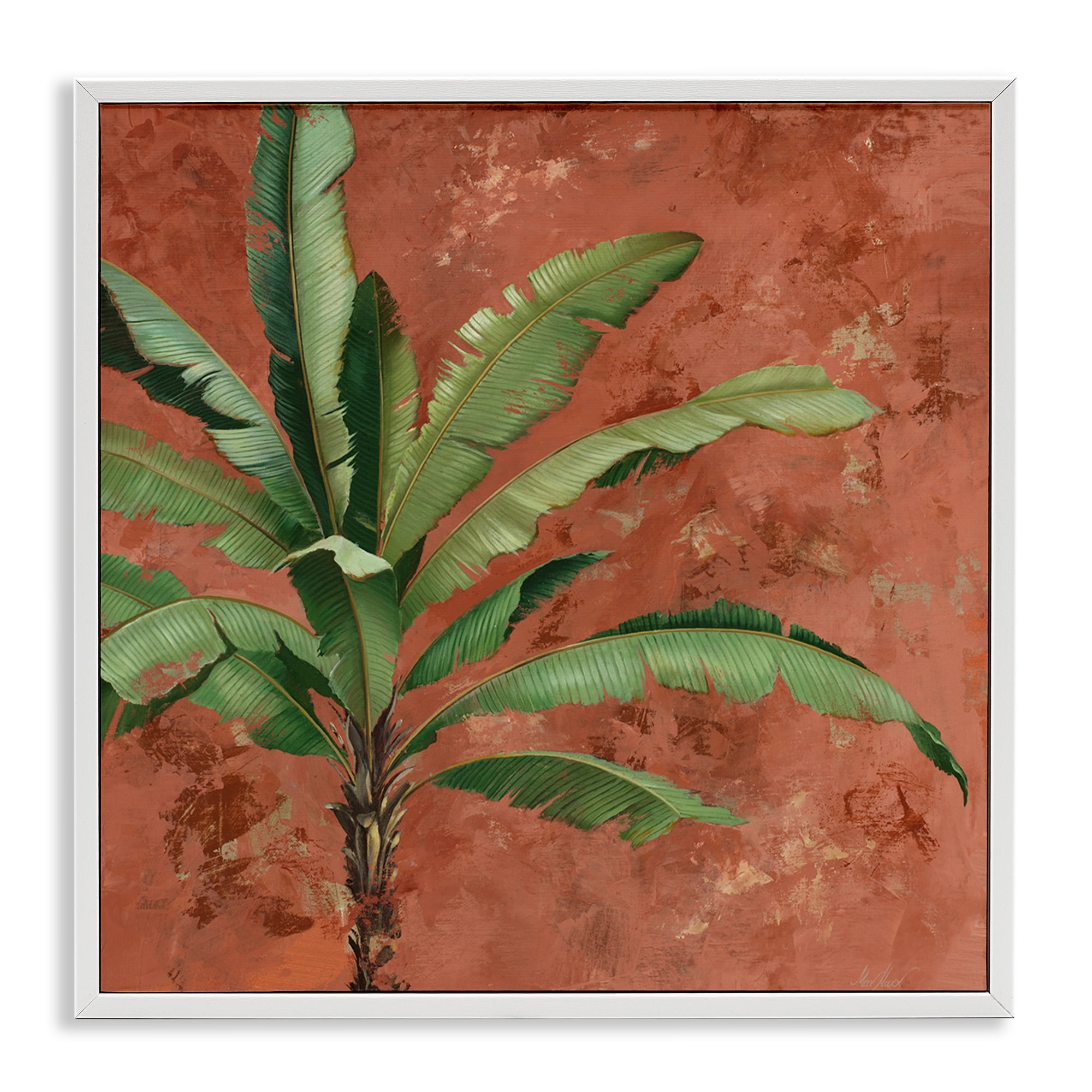Stupell Industries Palm on Muted Red Botanical & Floral Painting White Framed Art Print Wall Art, 12 x 12