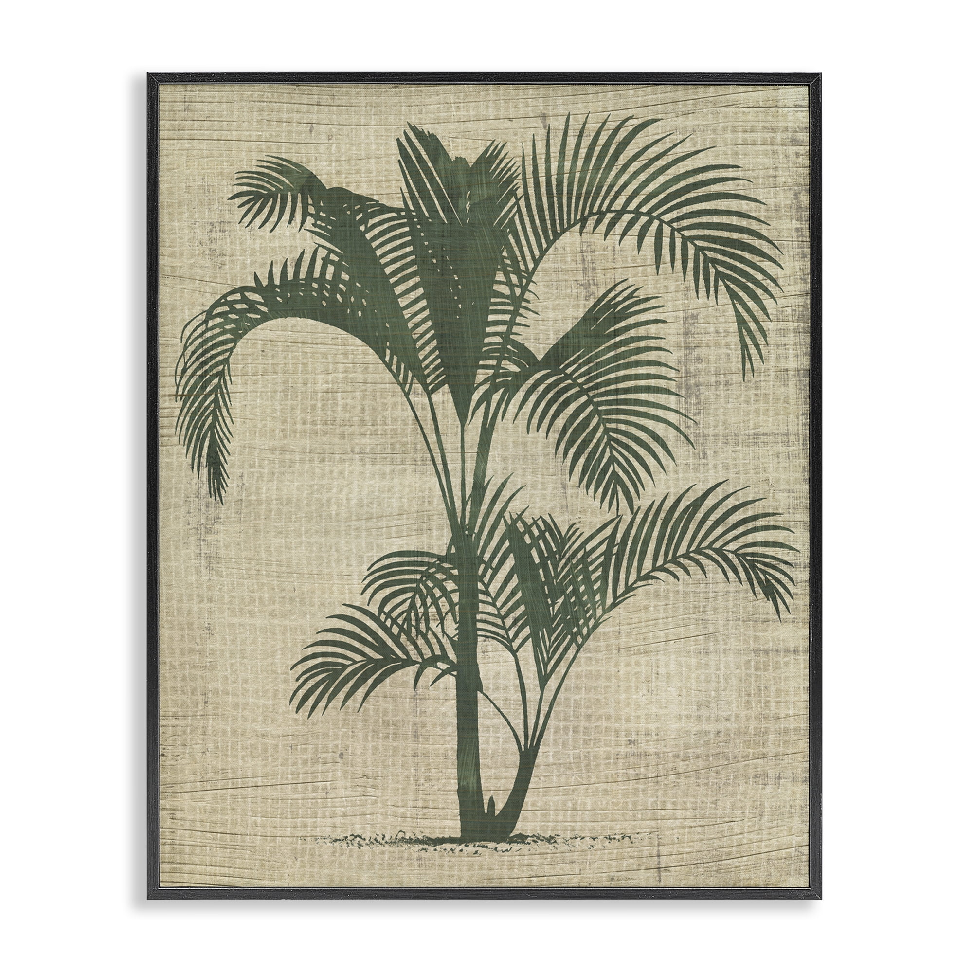 Stupell Industries Palm on Woven Pattern Plants & Flowers Painting Black Framed Art Print Wall Art, 16 x 20