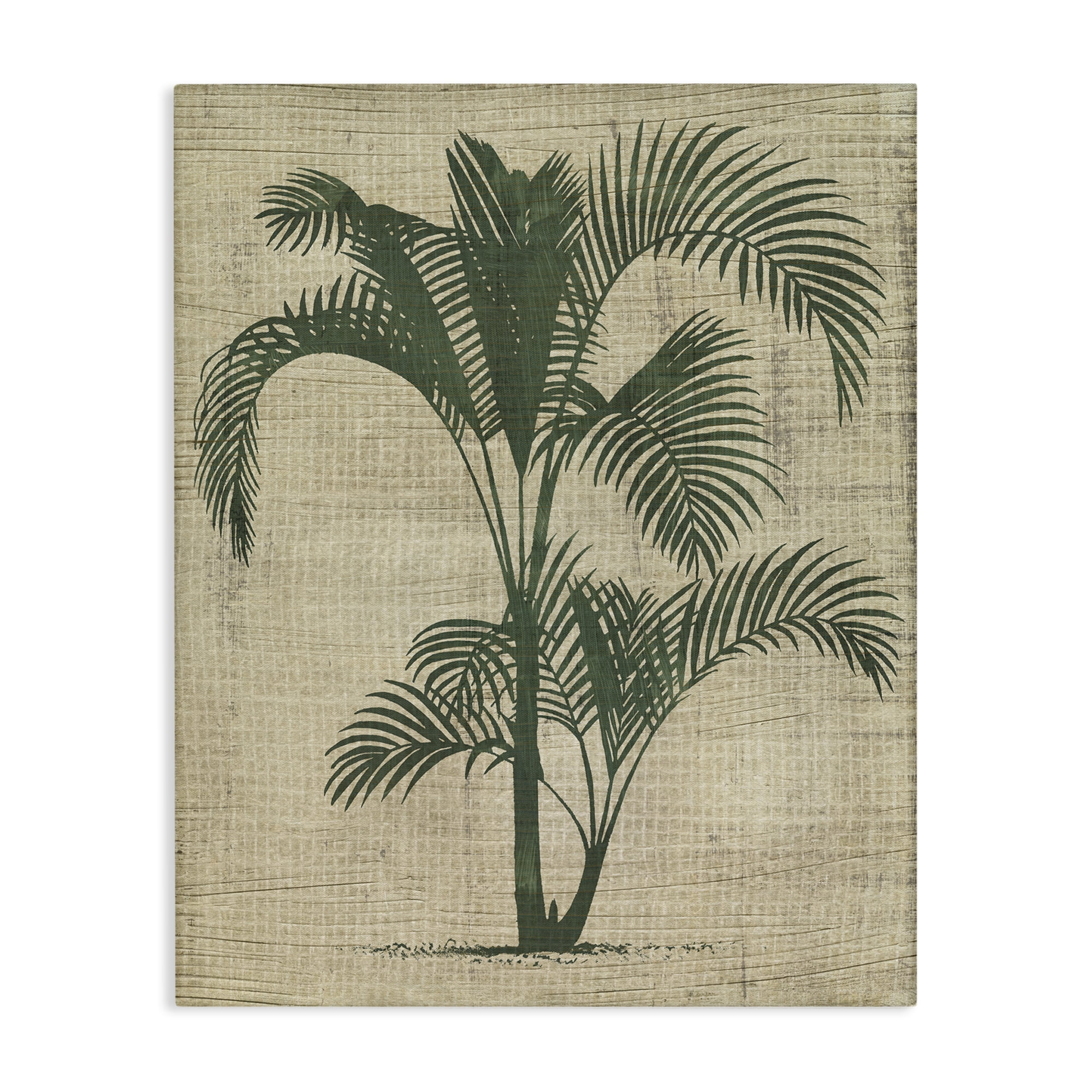 Stupell Industries Palm on Woven Pattern Plants & Flowers Painting Wrapped Canvas Art Print Wall Art, 24 x 30