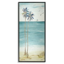 Stupell Industries Palms & Distant Boats Landscape Painting Black Framed Art Print Wall Art, 10 x 24