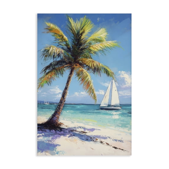 Stupell Industries Coastal Palms & Sails Beach View Canvas Art, 16 x 24, by Petals Prints Design