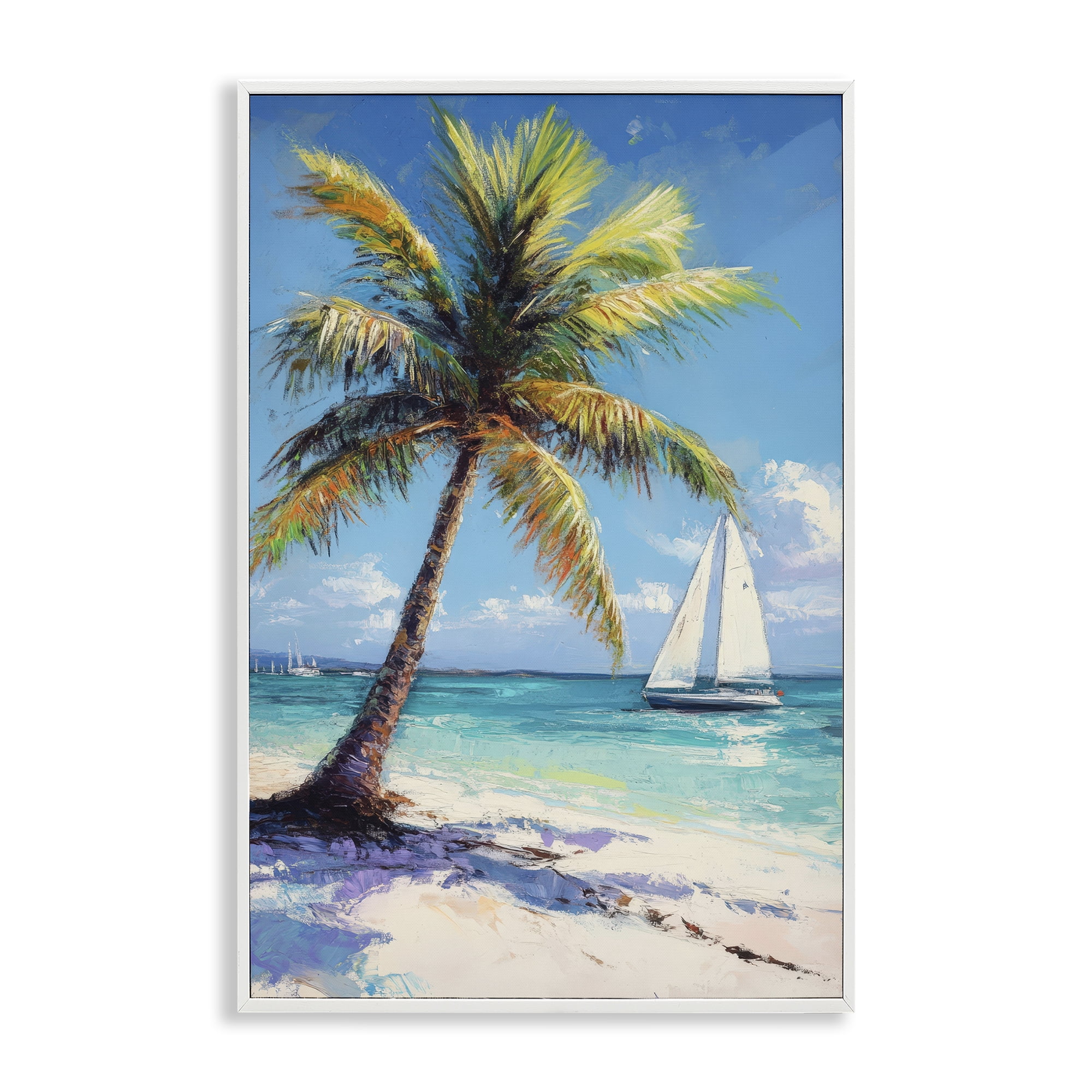 Stupell Industries Palms & Sails Beach View White Framed Giclee Art, design by Petal Prints Design