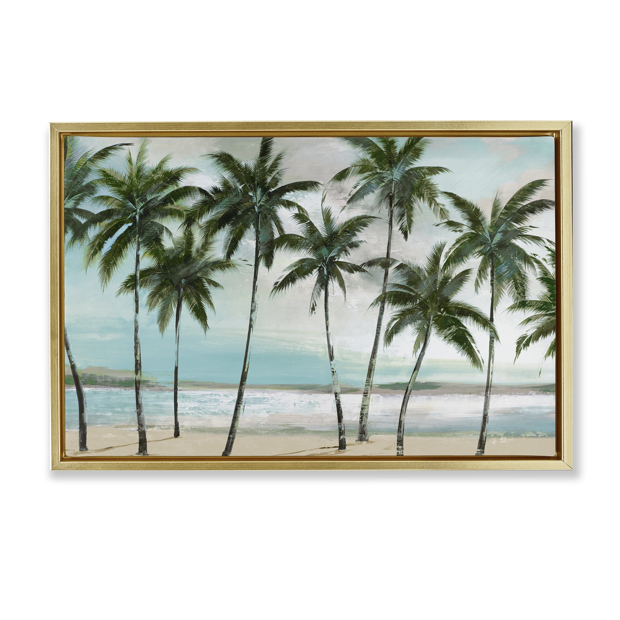 Stupell Industries Palms in A Row Coastal Gold Framed Floater Canvas Wall Art, design by Lorenzo Collective