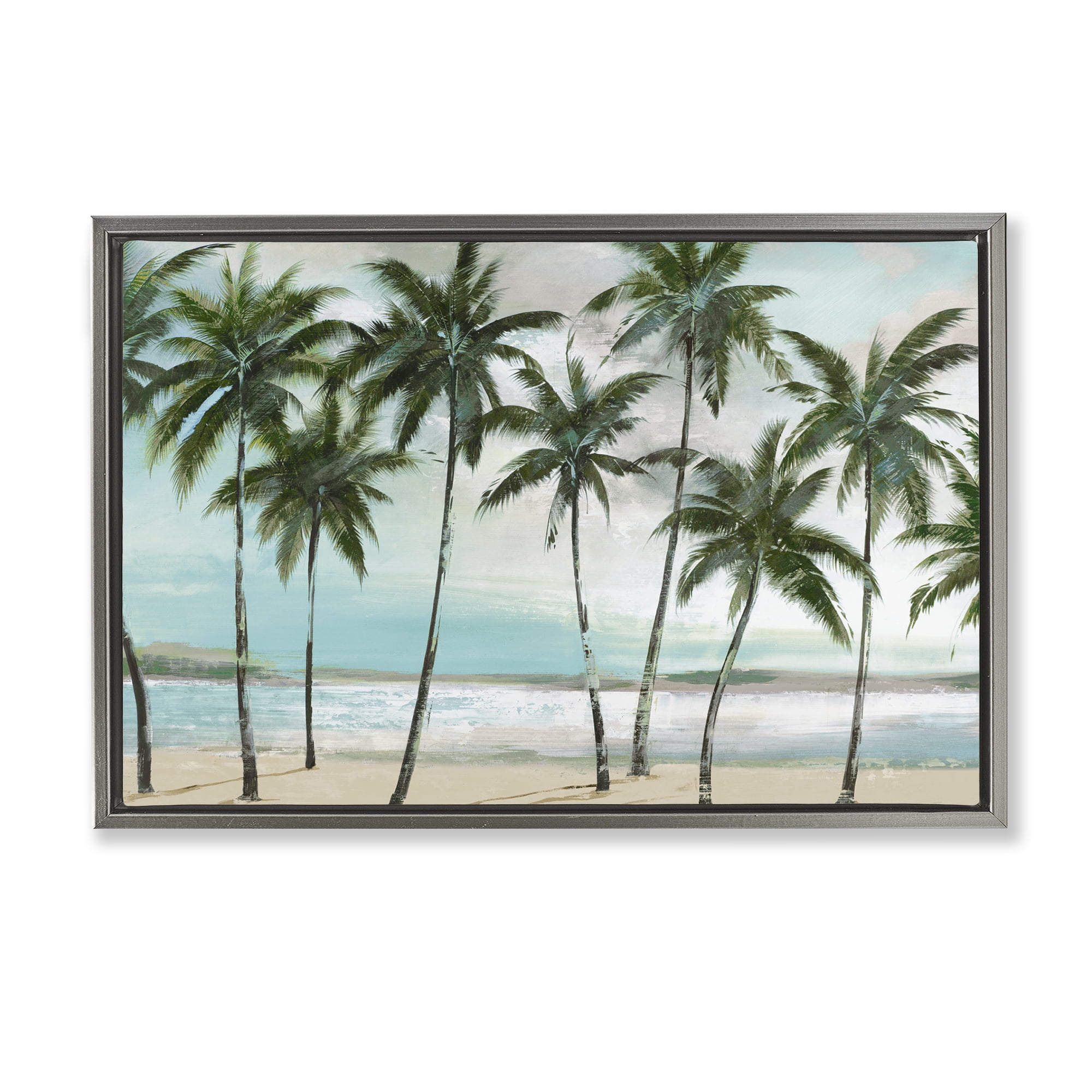 Stupell Industries Palms in A Row Coastal Gray Framed Floater Canvas Wall Art, design by Lorenzo Collective