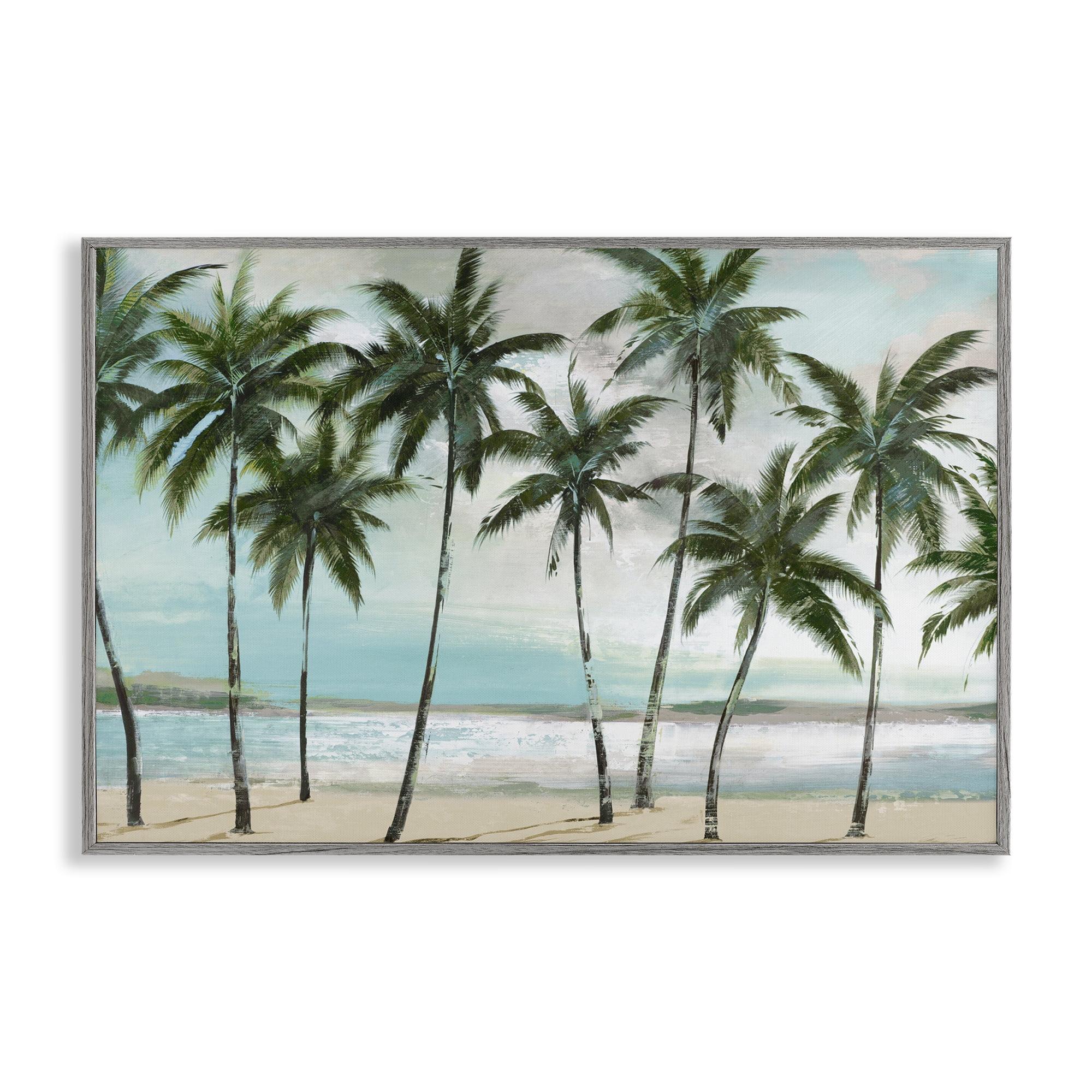 Stupell Industries Palms in A Row Coastal Gray Framed Giclee Art, design by Lorenzo Collective