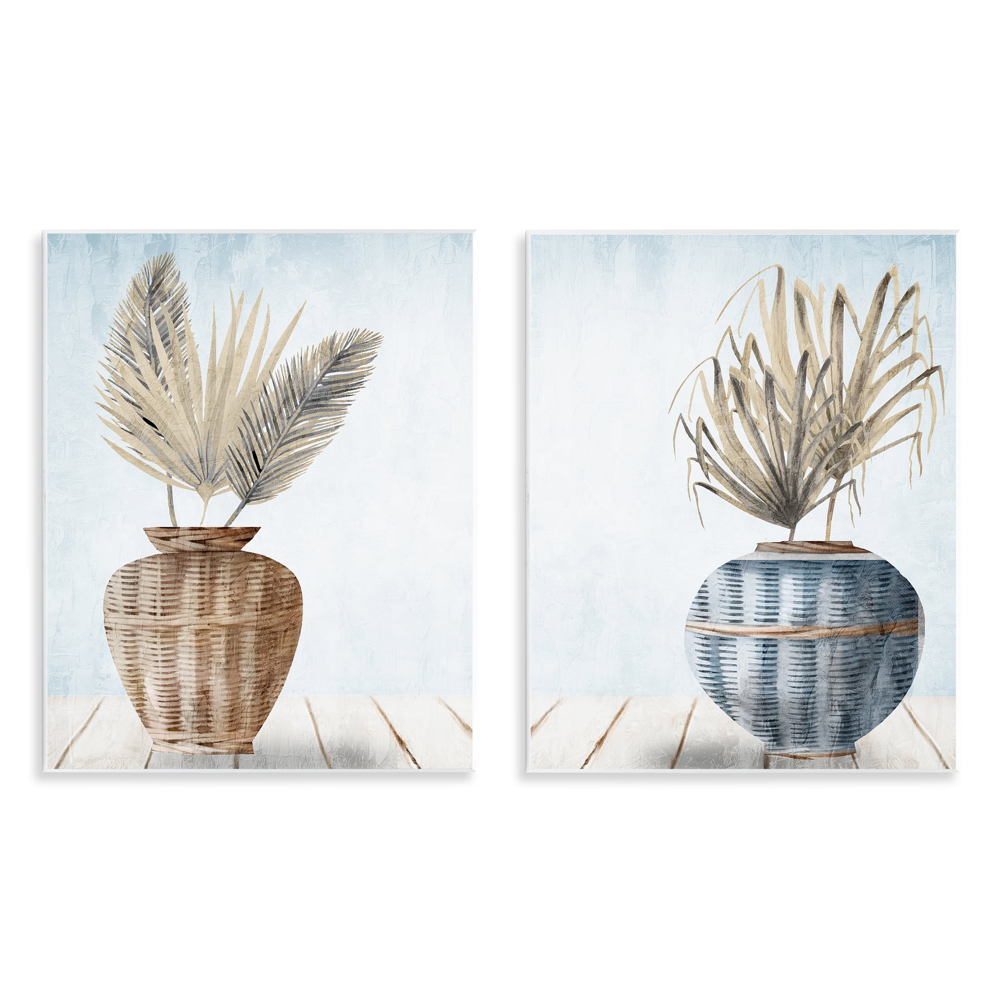 Stupell Industries Palms in Rattan Planters Floral & Botanical Painting Unframed Art Print Wall Art, 11 x 14, Set of 2