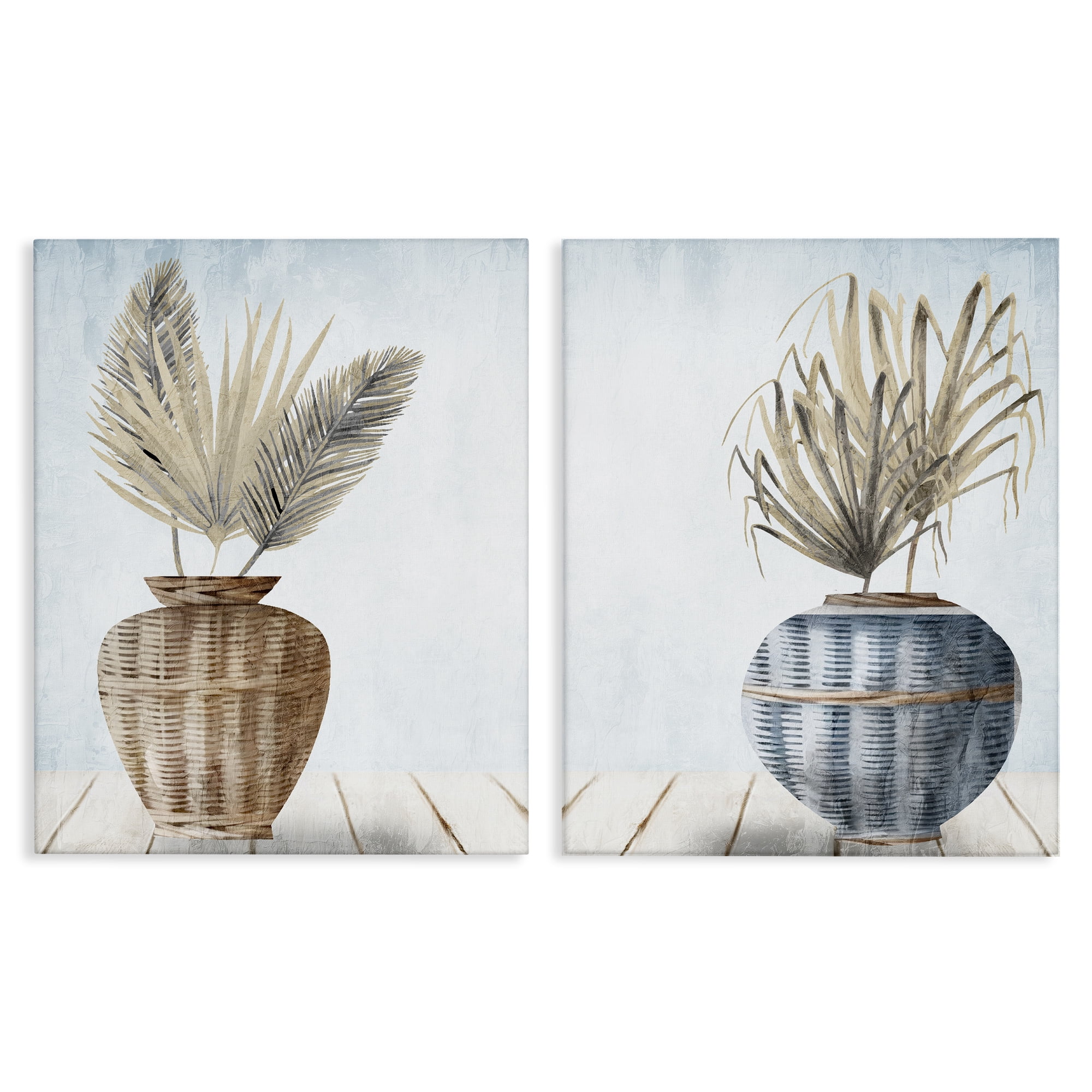 Stupell Industries Palms in Rattan Planters Floral & Botanical Painting Wrapped Canvas Art Print Wall Art, 24 x 30, Set of 2