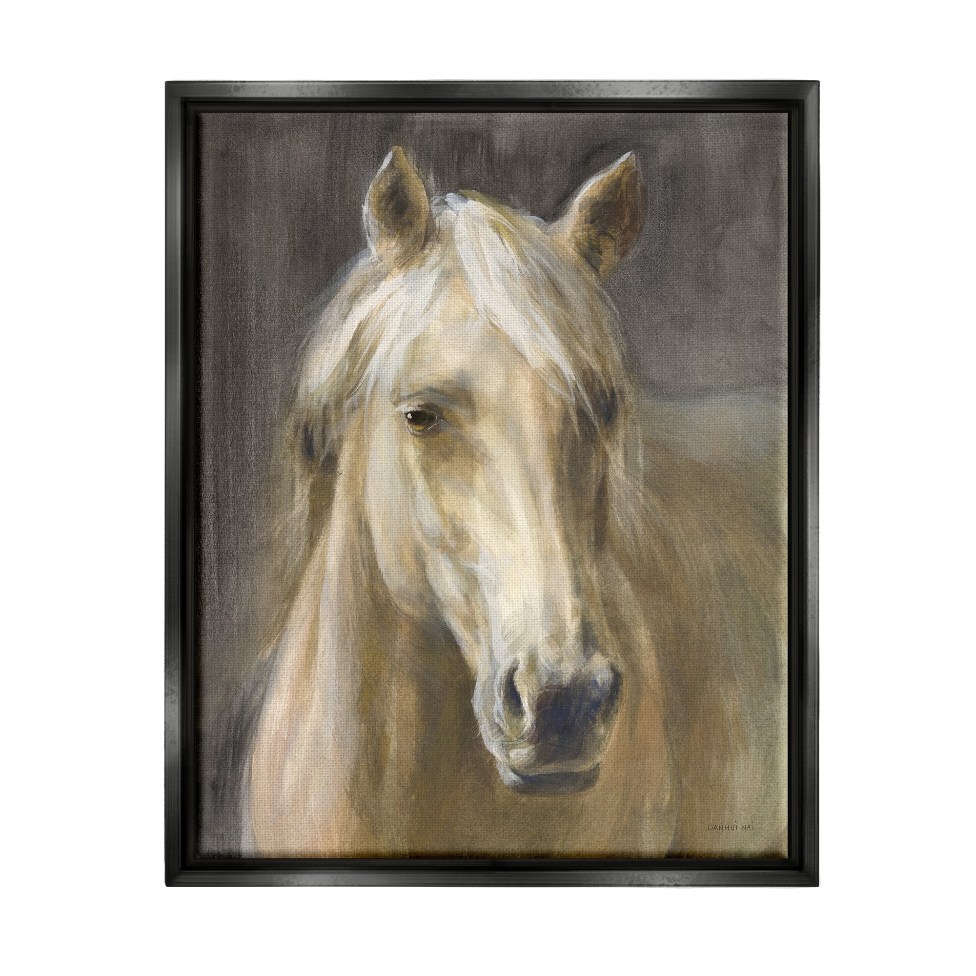Stupell Industries Palomino Horse Portrait Animals & Insects Painting Black Floater Framed Art Print Wall Art, 25 x 31