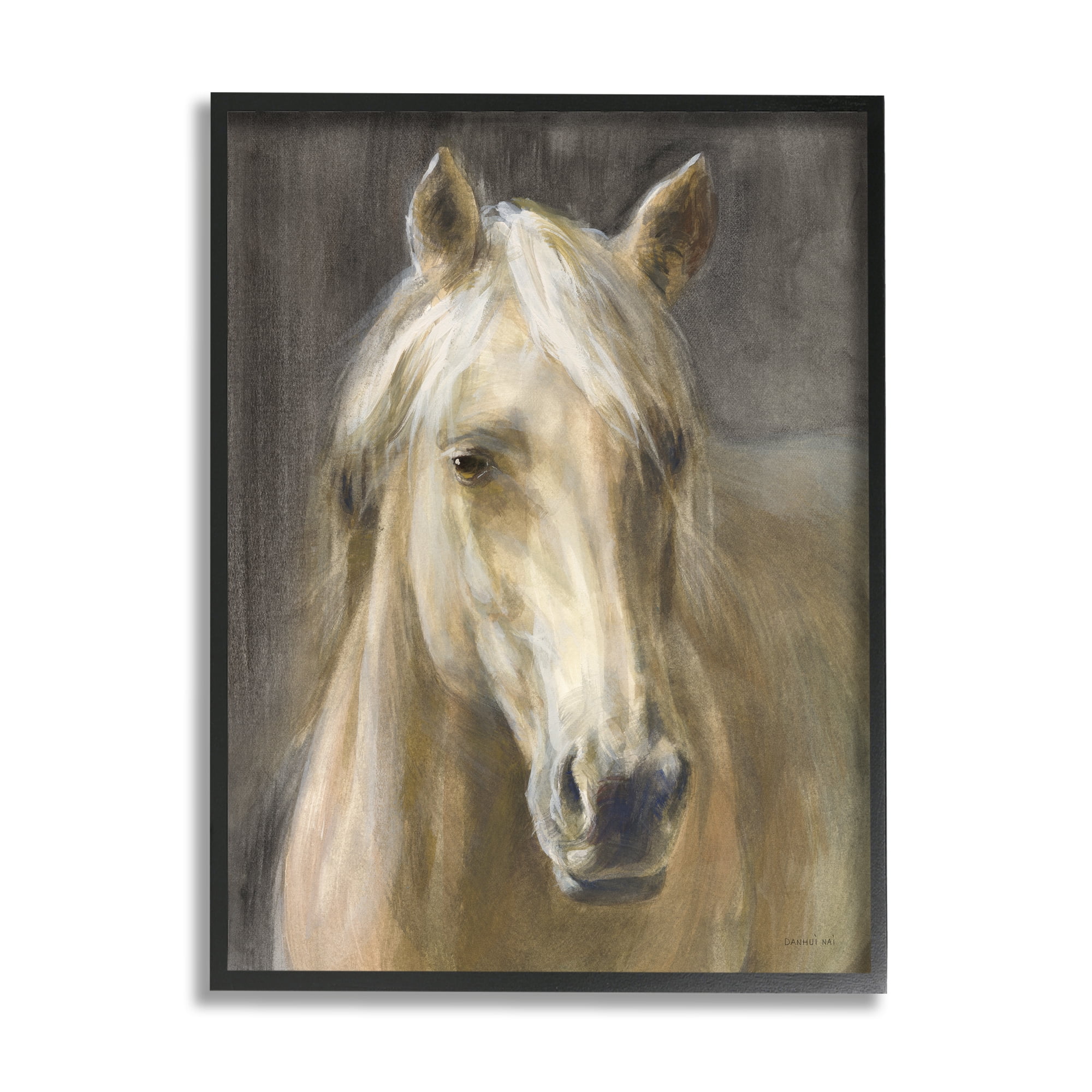 Stupell Industries Palomino Horse Portrait Animals & Insects Painting Black Framed Art Print Wall Art, 24 x 30