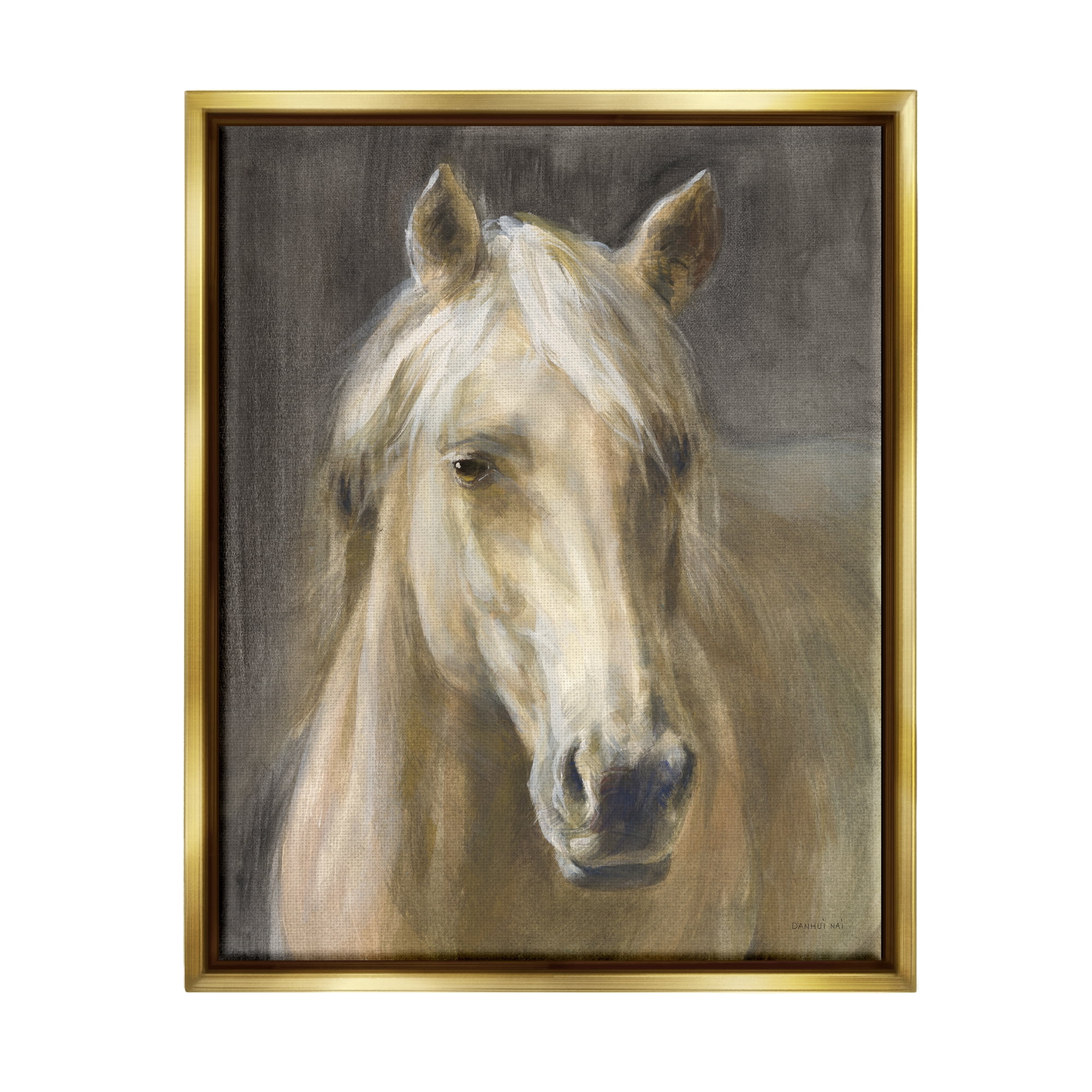 Stupell Industries Palomino Horse Portrait Animals & Insects Painting Gold Floater Framed Art Print Wall Art, 17 x 21
