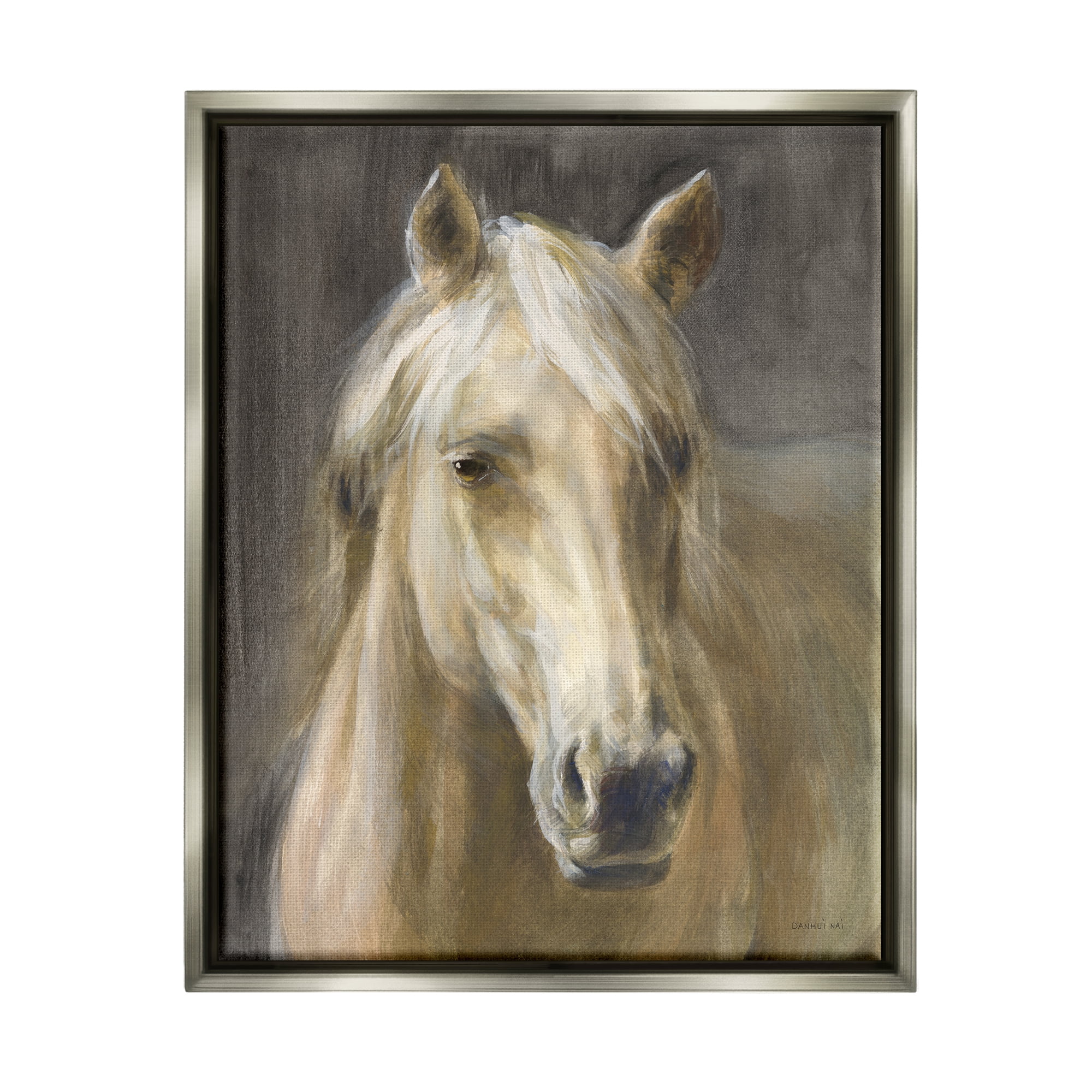 Stupell Industries Palomino Horse Portrait Animals & Insects Painting Gray Floater Framed Art Print Wall Art, 25 x 31