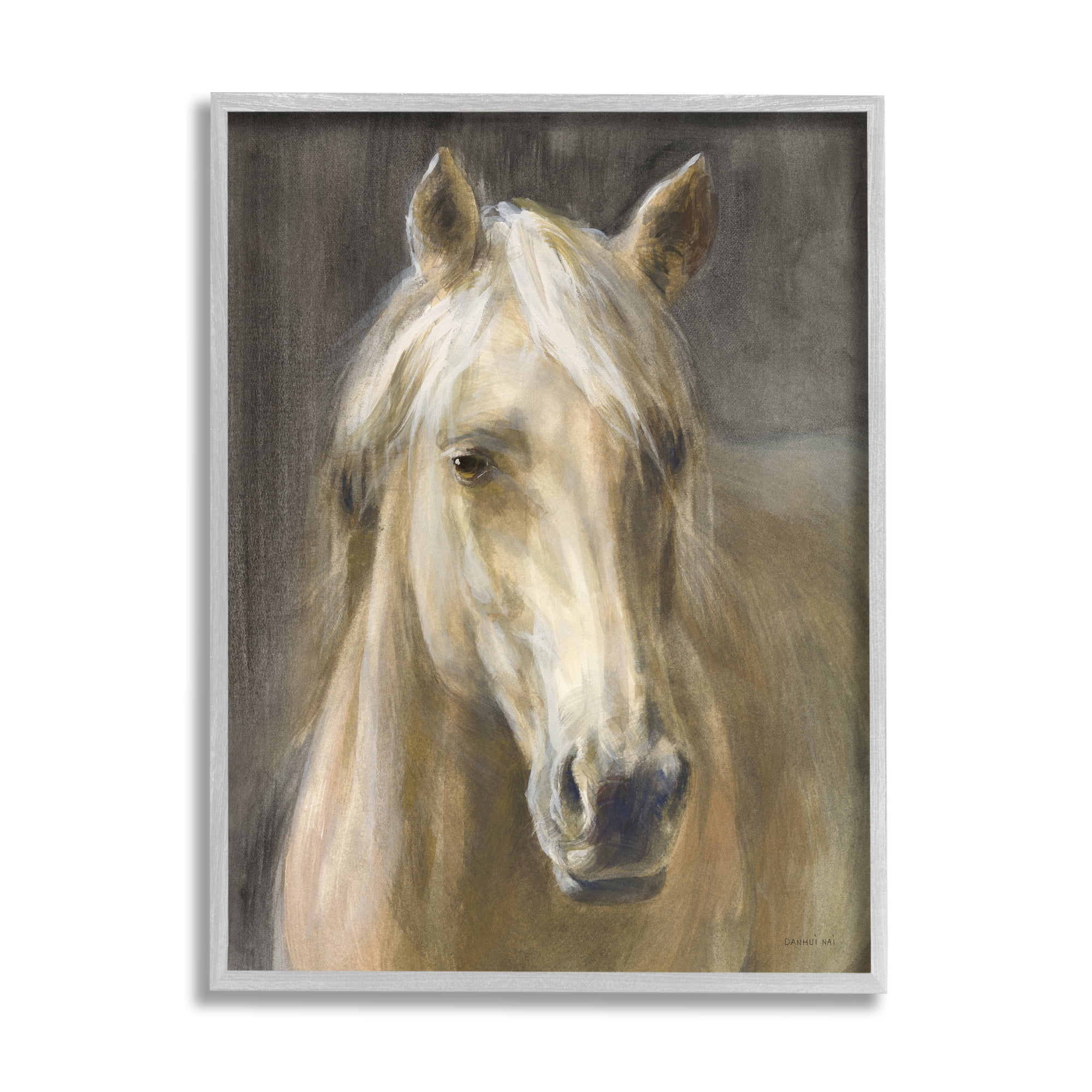 Stupell Industries Palomino Horse Portrait Animals & Insects Painting Gray Framed Art Print Wall Art, 11 x 14
