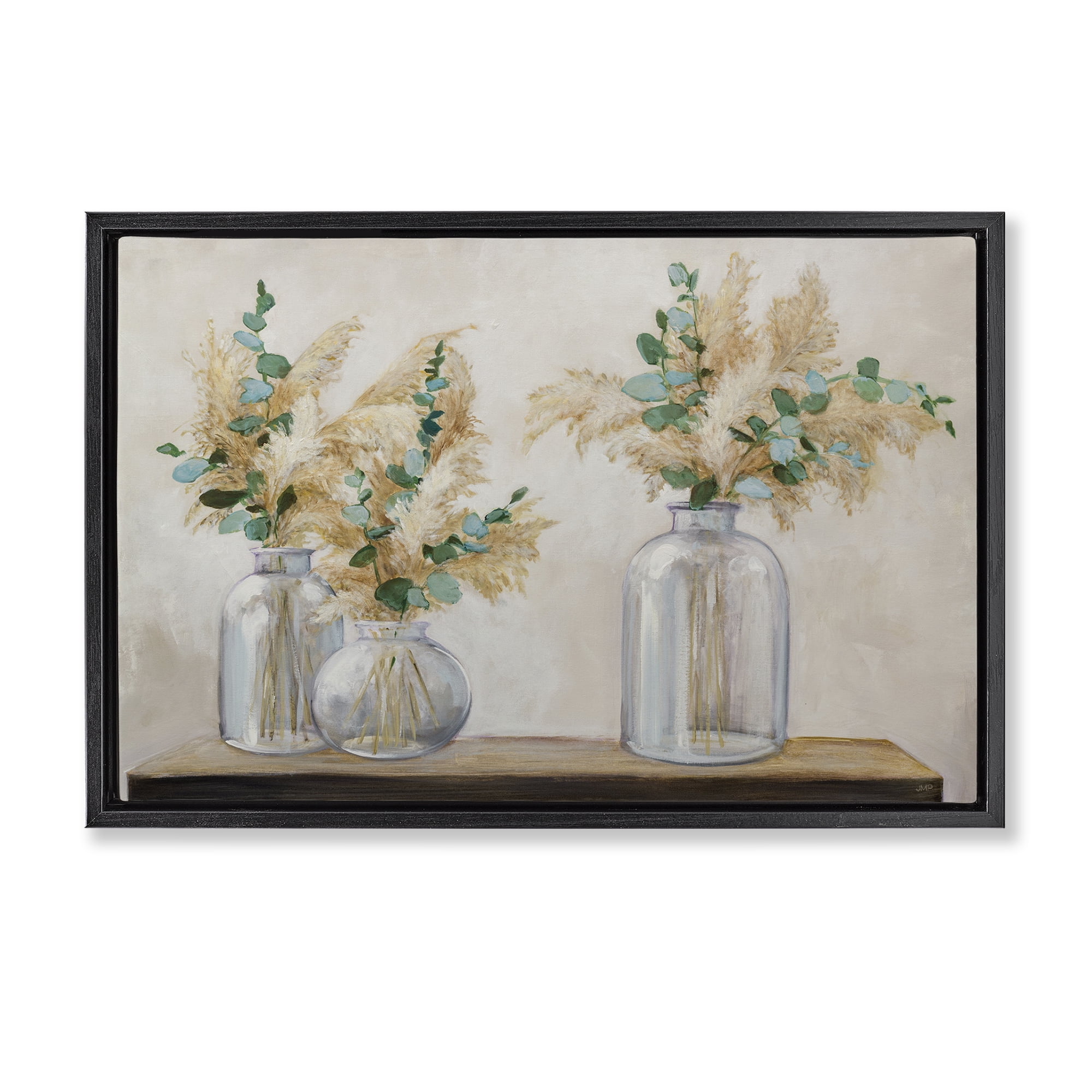 Stupell Industries Pampas & Eucalyptus Botanical & Floral Painting Black Floater Framed Art Print Wall Art, 31 x 21