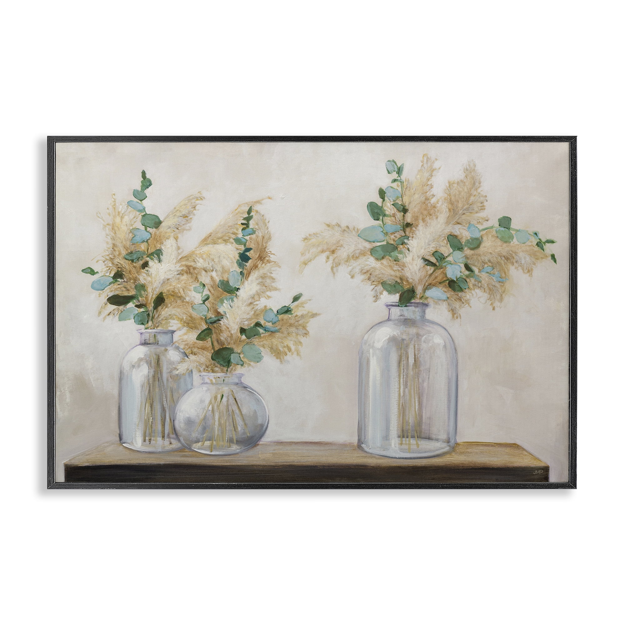 Stupell Industries Pampas & Eucalyptus Botanical & Floral Painting Black Framed Art Print Wall Art, 18 x 12