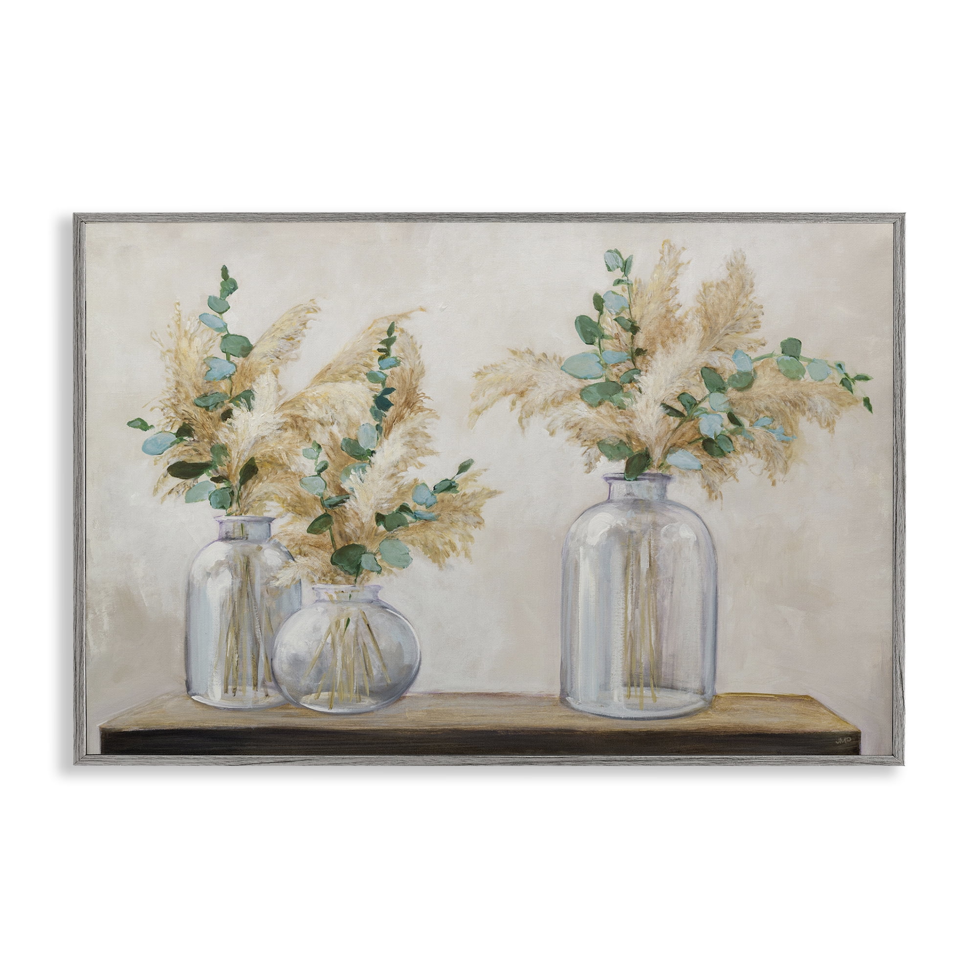 Stupell Industries Pampas & Eucalyptus Botanical & Floral Painting Gray Framed Art Print Wall Art, 24 x 16