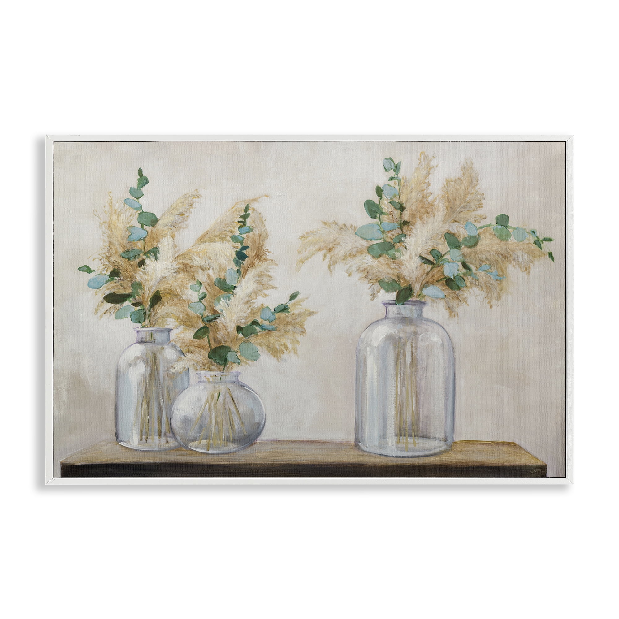 Stupell Industries Pampas & Eucalyptus Botanical & Floral Painting White Framed Art Print Wall Art, 18 x 12