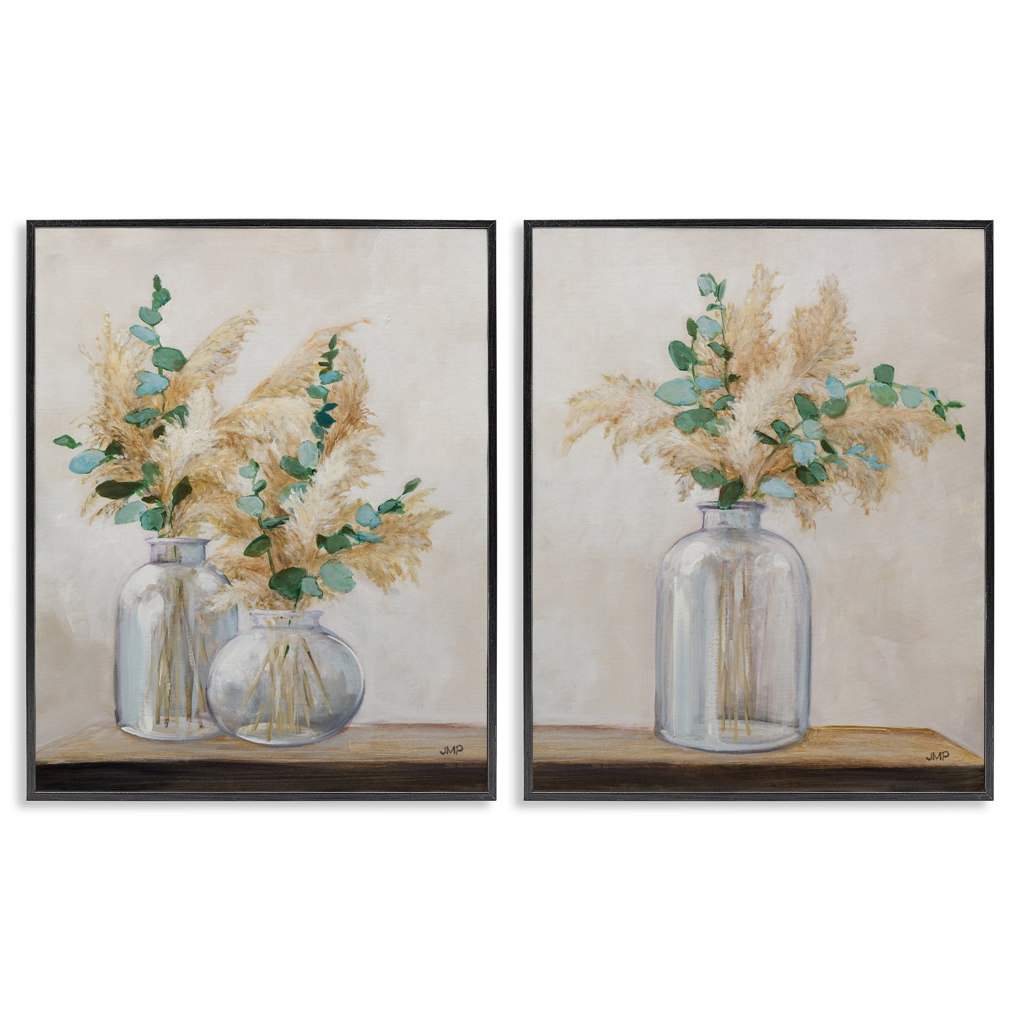 Stupell Industries Pampas Eucalyptus Bouquet Plants & Flowers Painting Black Framed Art Print Wall Art, 24 x 30, Set of 2