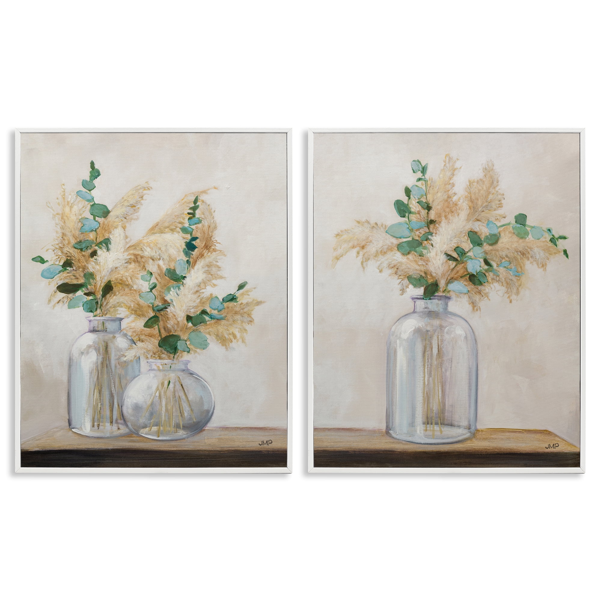 Stupell Industries Pampas Eucalyptus Bouquet Plants & Flowers Painting White Framed Art Print Wall Art, 24 x 30, Set of 2