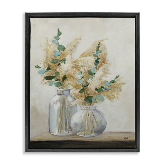 Stupell Industries Pampas & Herbs Vase Botanical & Floral Painting Black Floater Framed Art Print Wall Art, 17 x 21
