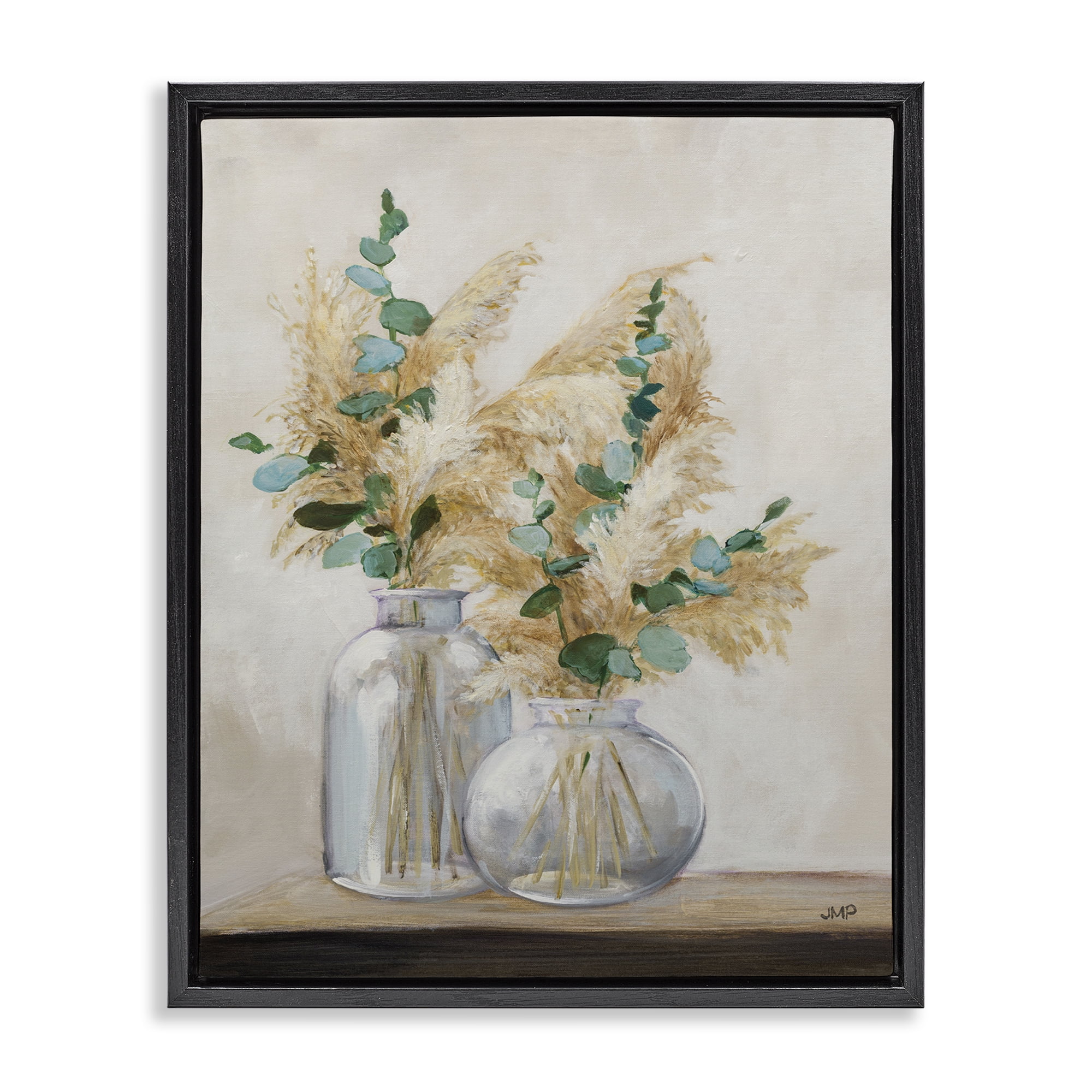 Stupell Industries Pampas & Herbs Vase Botanical & Floral Painting Black Floater Framed Art Print Wall Art, 25 x 31