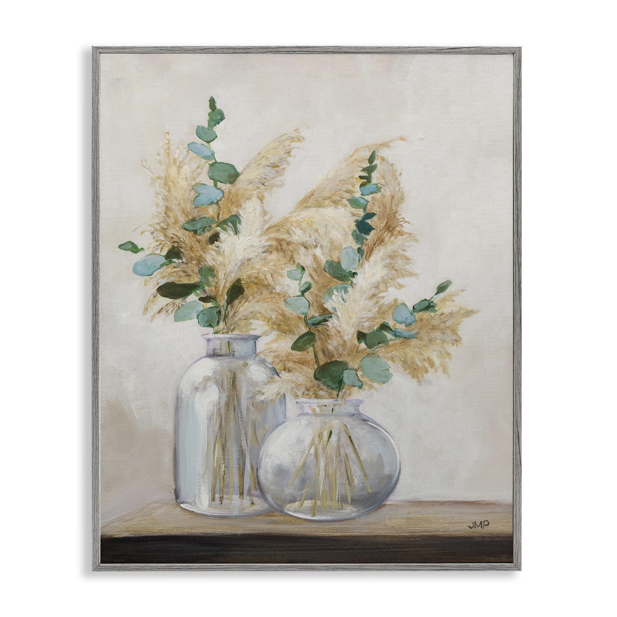 Stupell Industries Pampas & Herbs Vase Botanical & Floral Painting Gray Framed Art Print Wall Art, 11 x 14