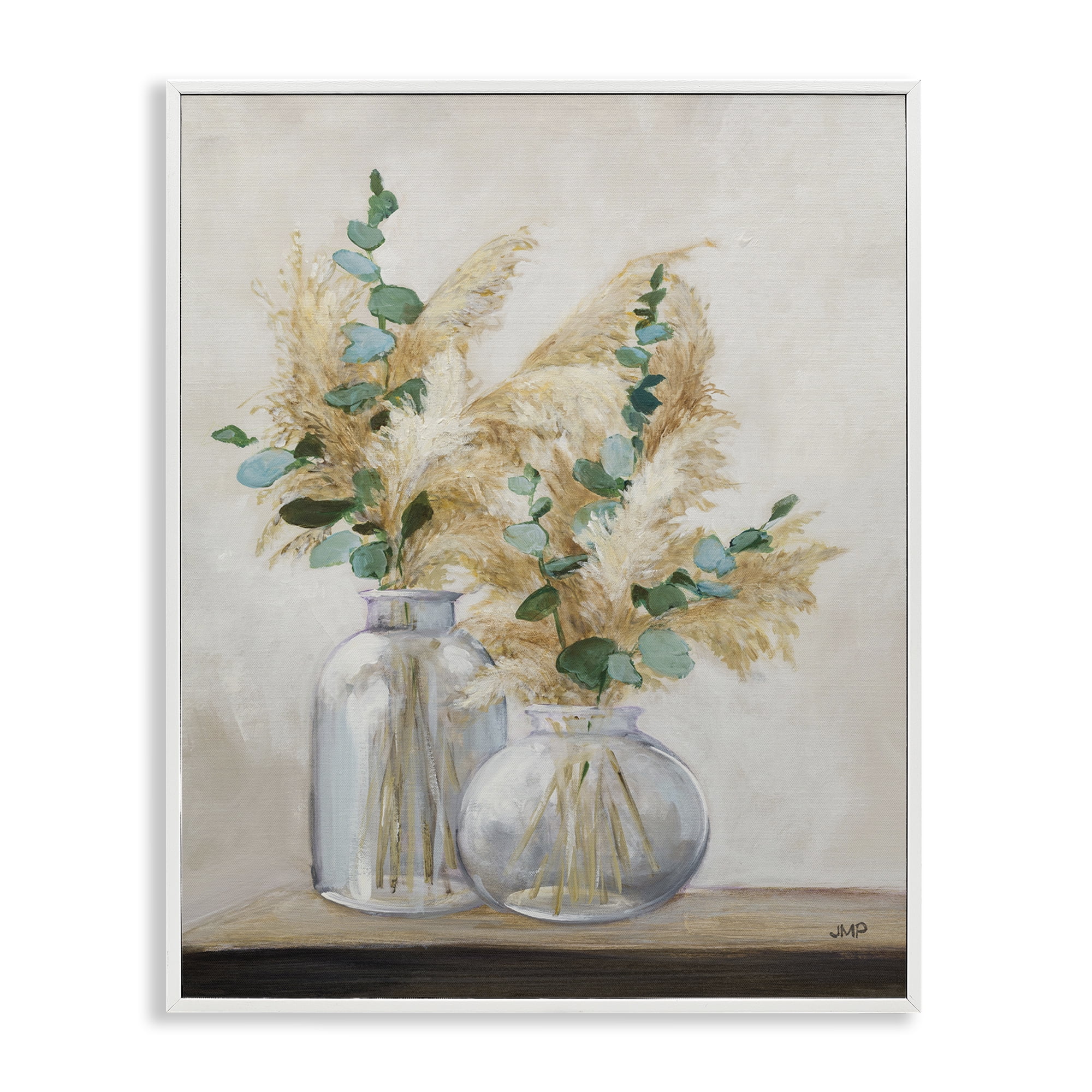 Stupell Industries Pampas & Herbs Vase Botanical & Floral Painting White Framed Art Print Wall Art, 24 x 30