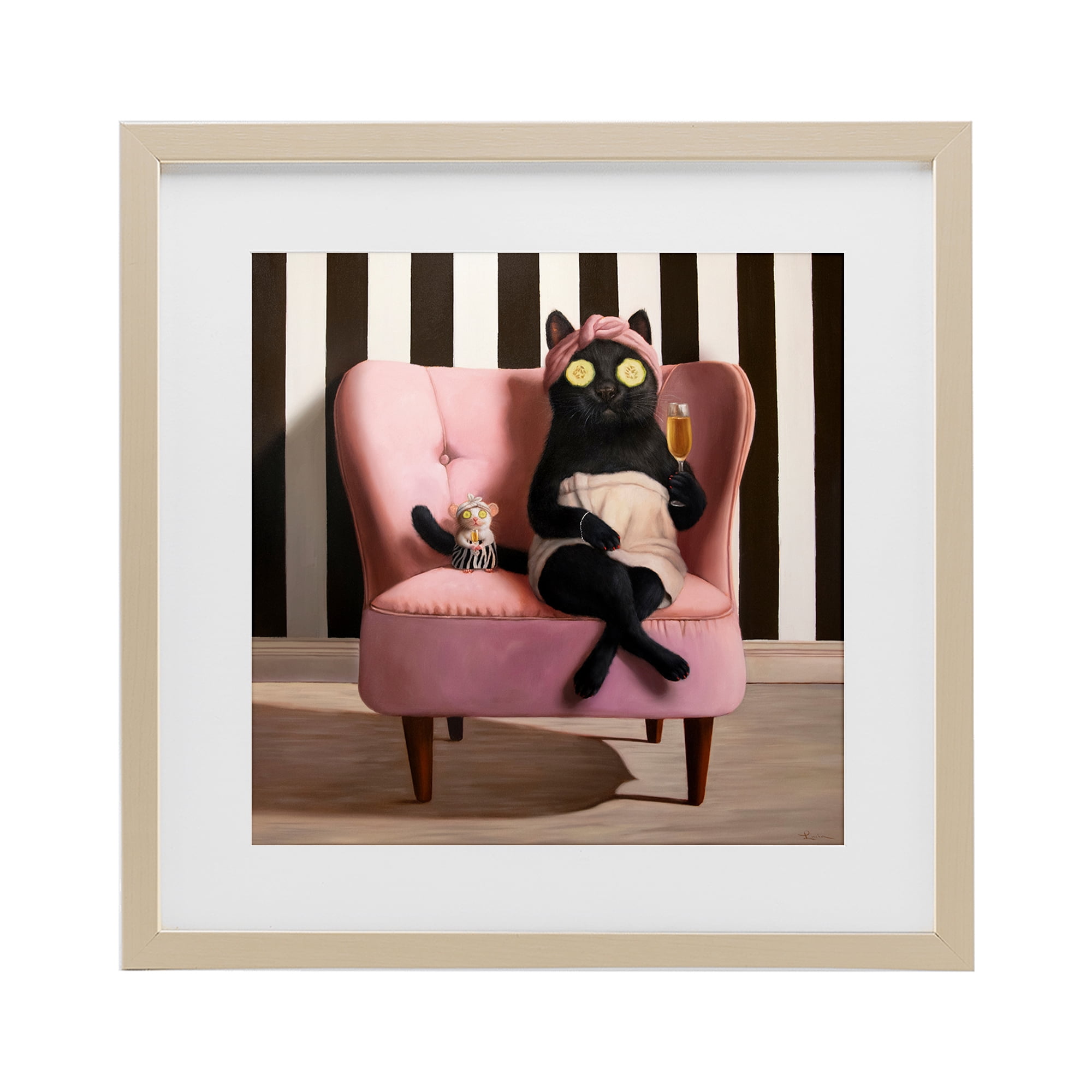 Stupell Industries Pamper Party Cat Birch Framed Print Under Glass, design by Lucia Heffernan