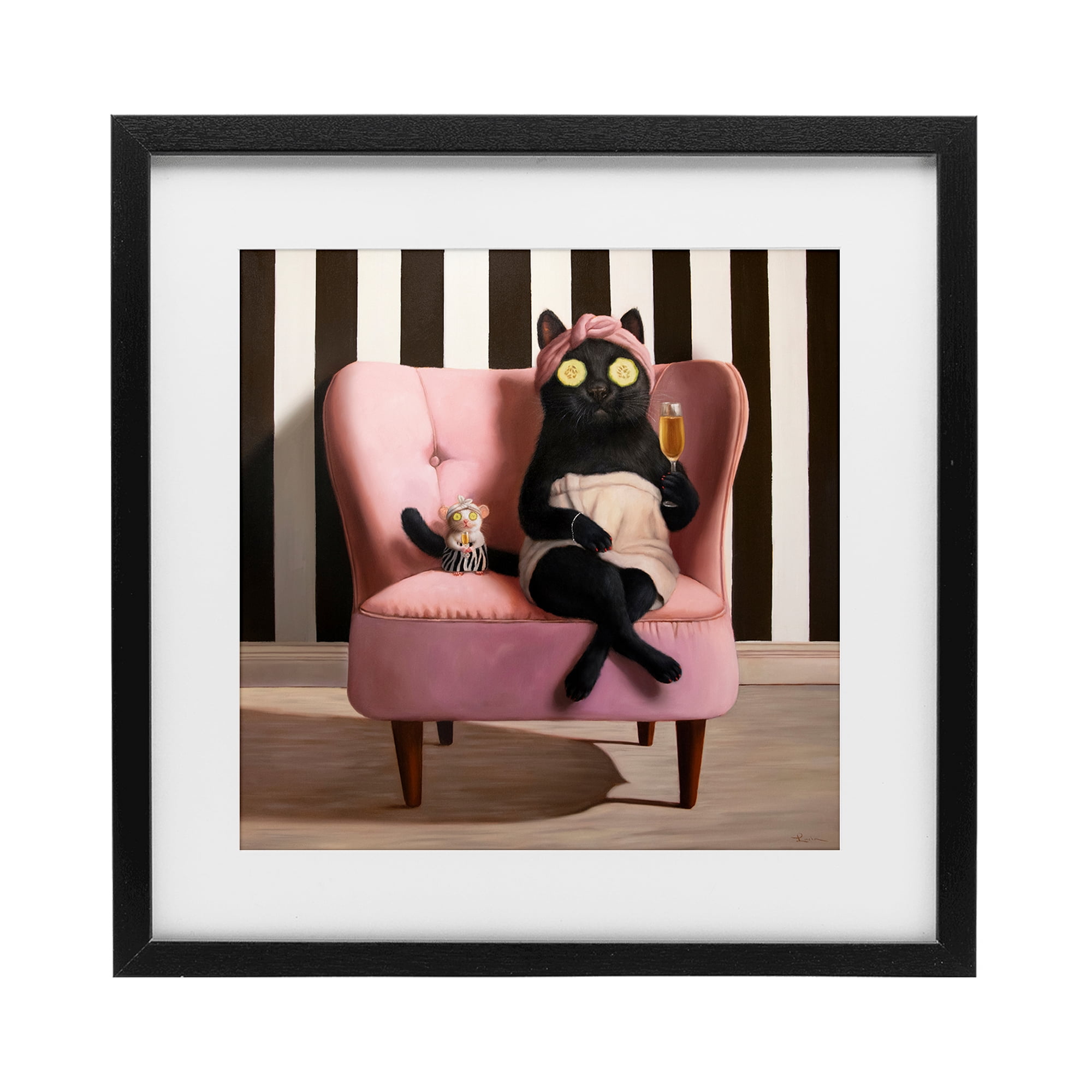 Stupell Industries Pamper Party Cat Black Framed Print Under Glass, design by Lucia Heffernan