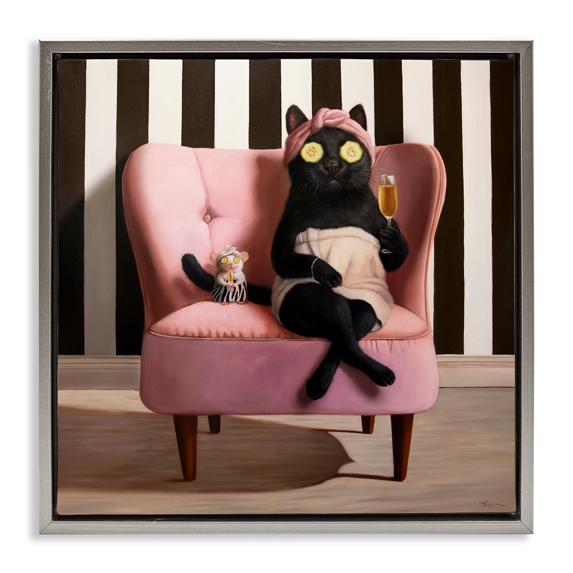 Stupell Industries Pamper Party Cat Gray Framed Floater Canvas Wall Art, design by Lucia Heffernan