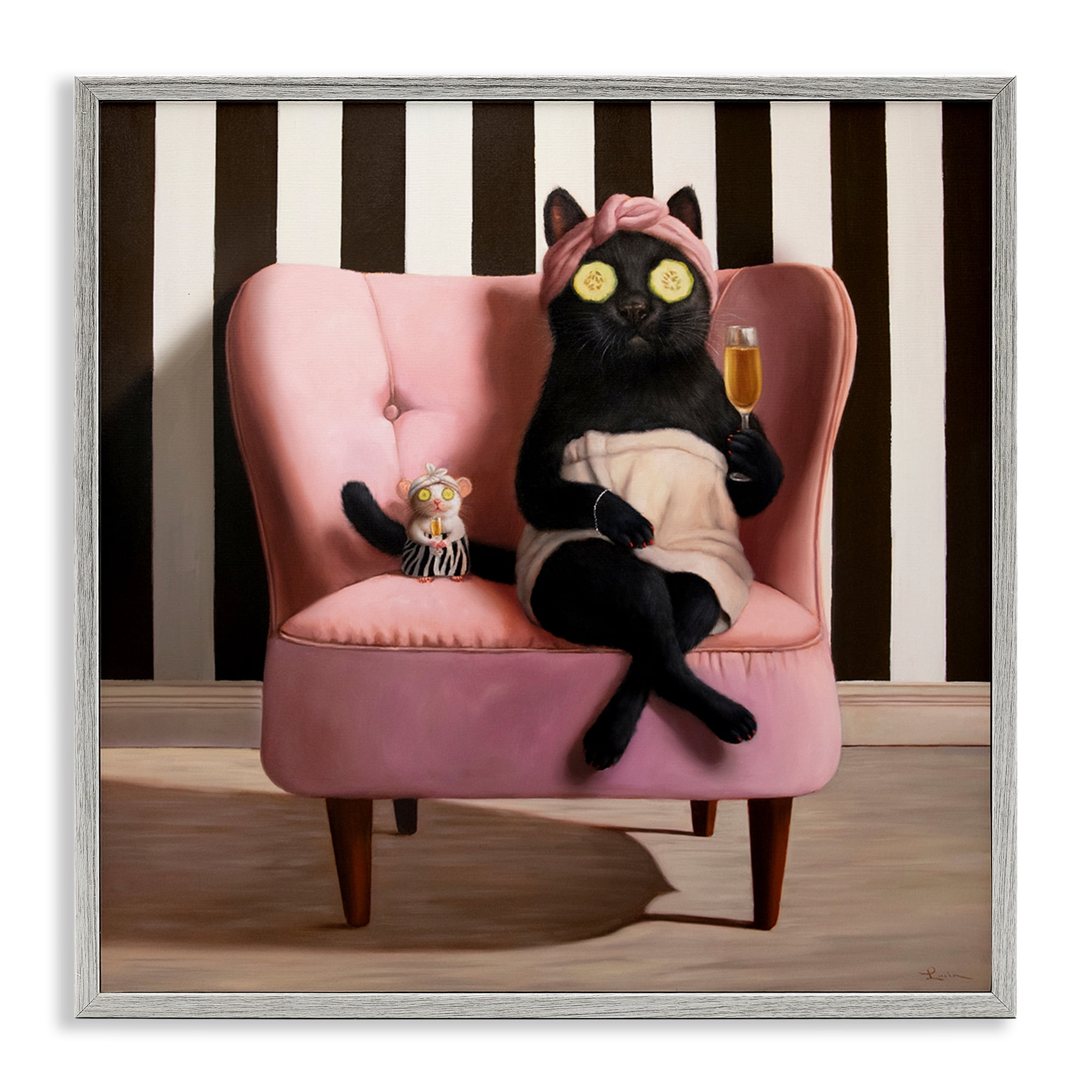 Stupell Industries Pamper Party Cat Gray Framed Giclee Art, design by Lucia Heffernan