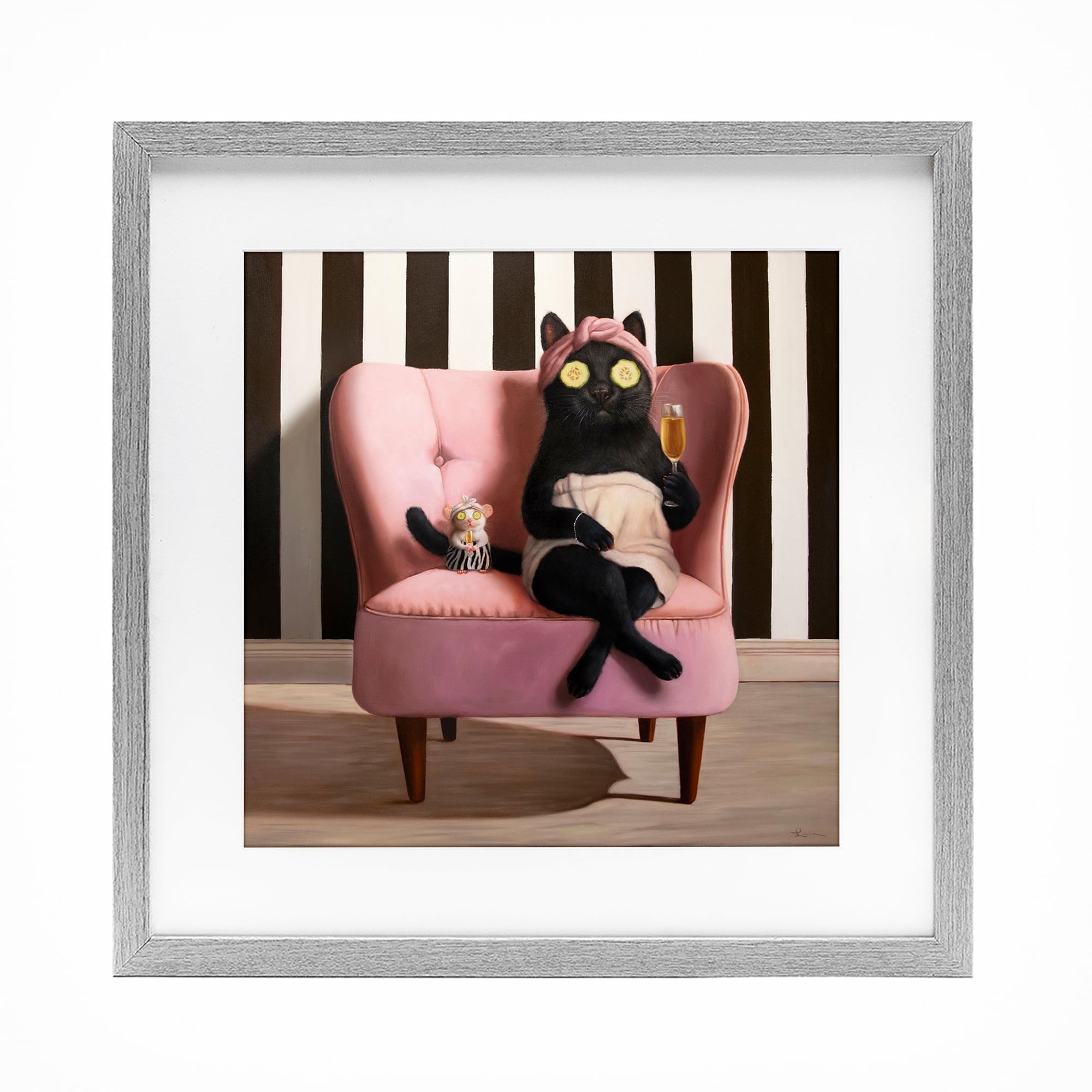 Stupell Industries Pamper Party Cat Gray Framed Print Under Glass, design by Lucia Heffernan
