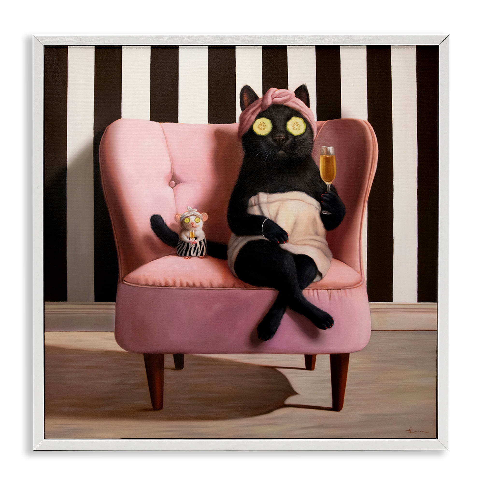 Stupell Industries Pamper Party Cat White Framed Giclee Art, design by Lucia Heffernan