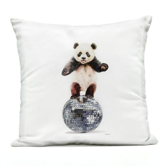 Stupell Industries Panda Balancing on Disco Ball Design by Amanda Greenwood Outdoor Printed Pillow