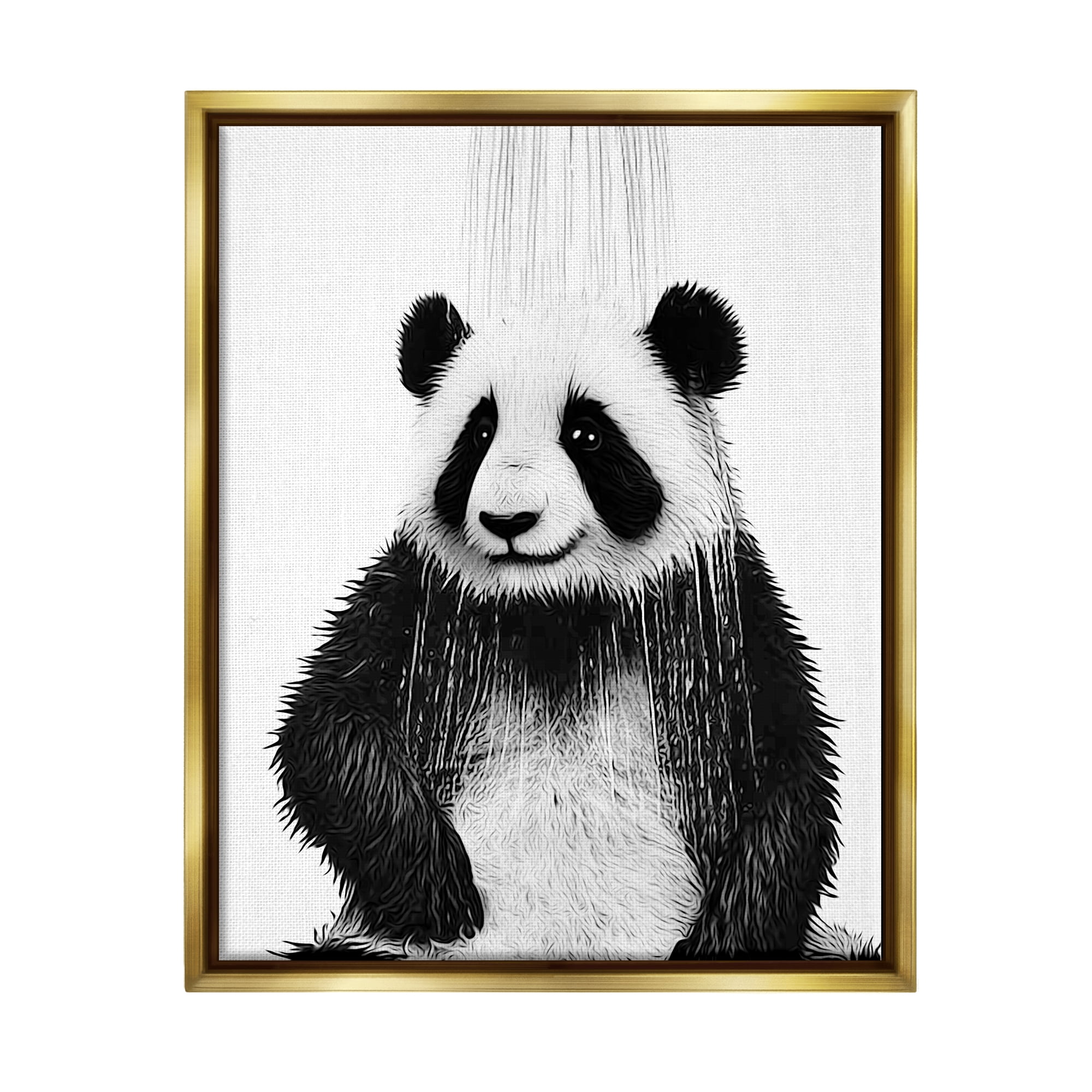 Stupell Industries Panda Bathroom Splash Animals & Insects Painting Gold Floater Framed Canvas Art Print Wall Art, 25 x 31