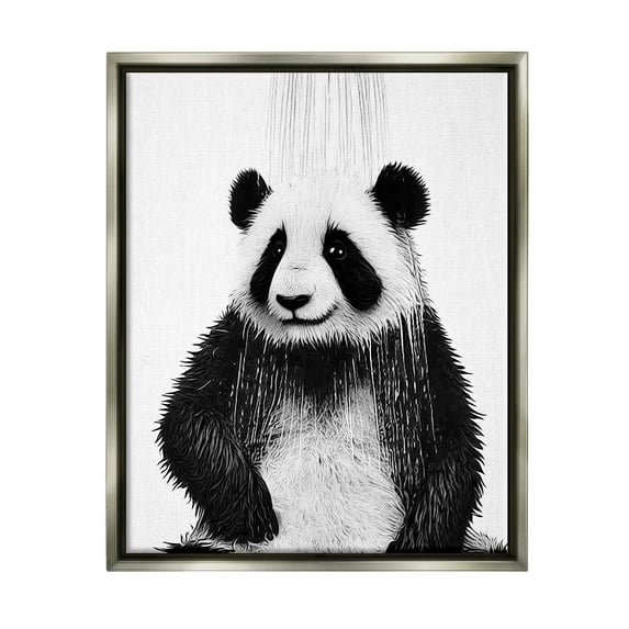 Stupell Industries Panda Bathroom Splash Animals & Insects Painting Gray Floater Framed Canvas Art Print Wall Art, 25 x 31