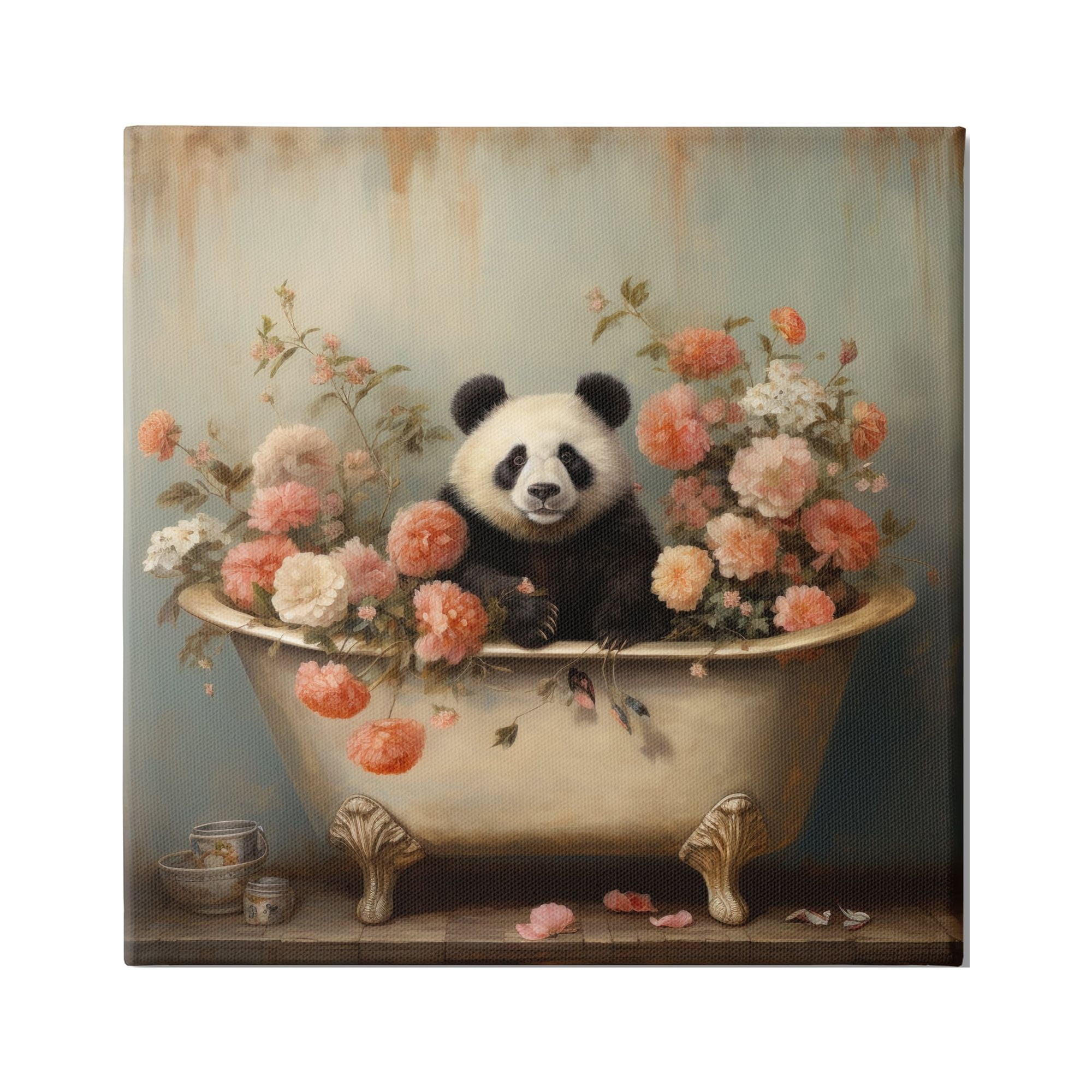 Stupell Industries Panda Bathtub & Blooms Animals & Insects Painting Gallery Wrapped Canvas Art Print Wall Art, 36 x 36