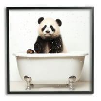 Stupell Industries Panda Bathtub Bubbles Animals & Insects Painting Black Framed Art Print Wall Art, 12 x 12