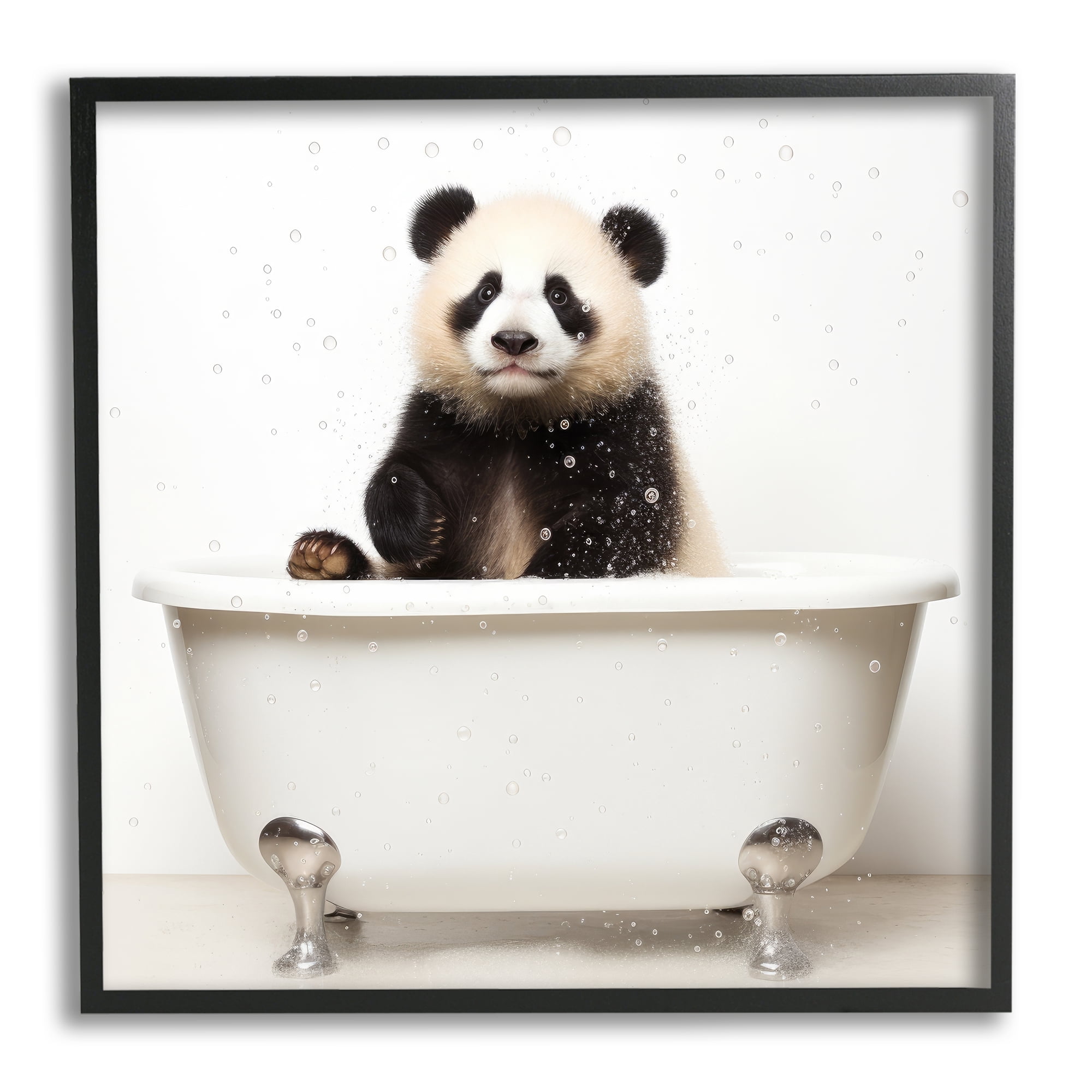 Stupell Industries Panda Bathtub Bubbles Animals & Insects Painting Black Framed Art Print Wall Art, 24 x 24