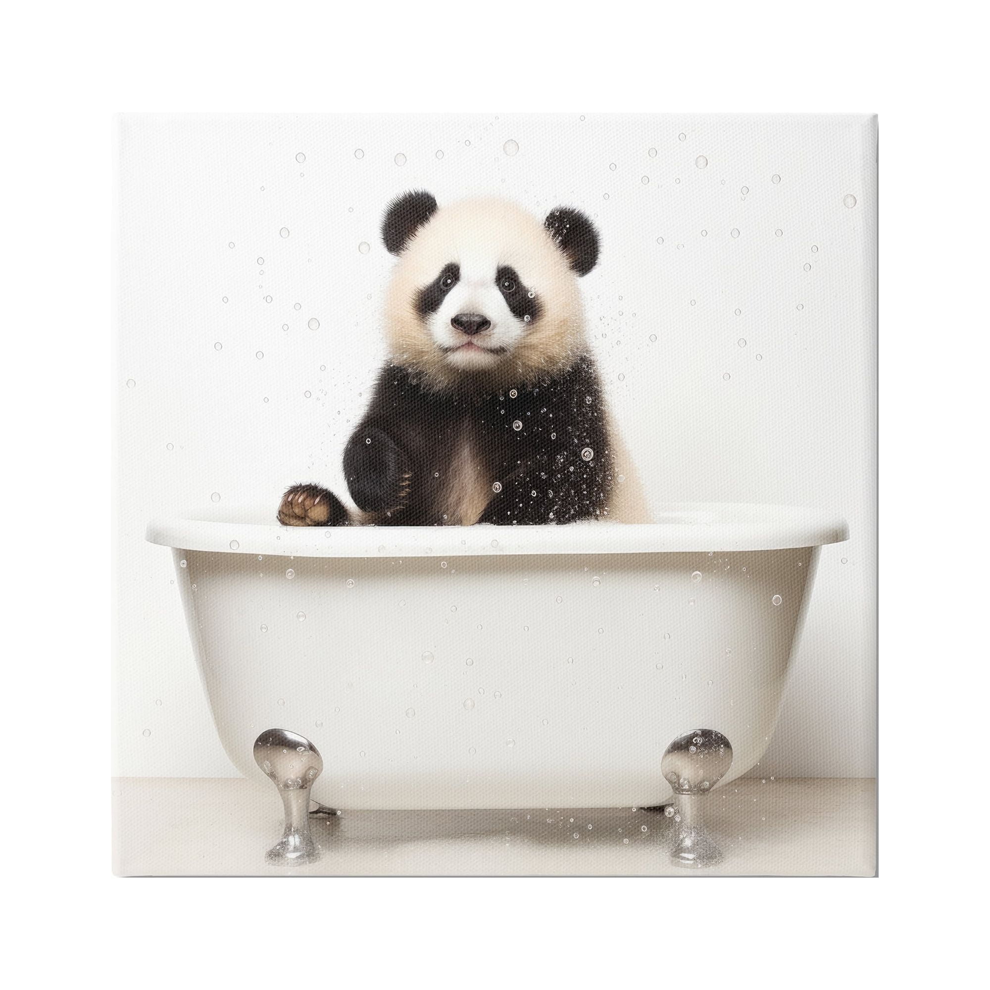 Panda in Bathtub Bubbles Canvas Art Print
