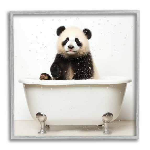 Stupell Industries Panda Bathtub Bubbles Animals & Insects Painting Gray Framed Art Print Wall Art, 12 x 12