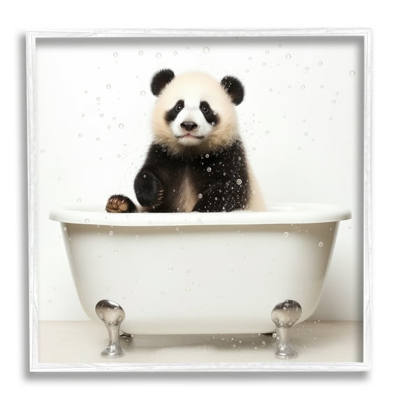 Stupell Industries Panda Bathtub Bubbles Animals & Insects Painting White Framed Art Print Wall Art, 12 x 12