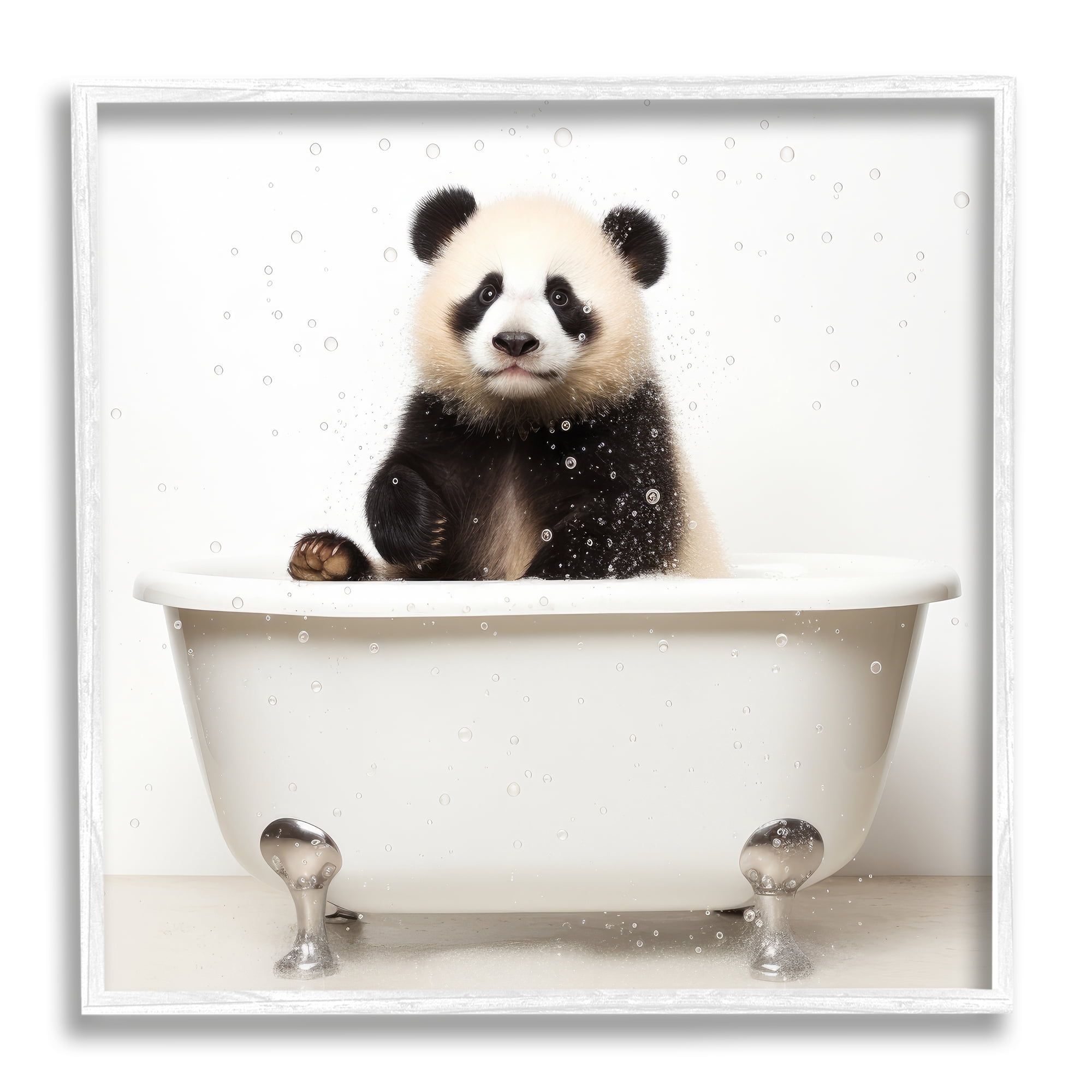 Stupell Industries Panda Bathtub Bubbles Animals & Insects Painting White Framed Art Print Wall Art, 17 x 17