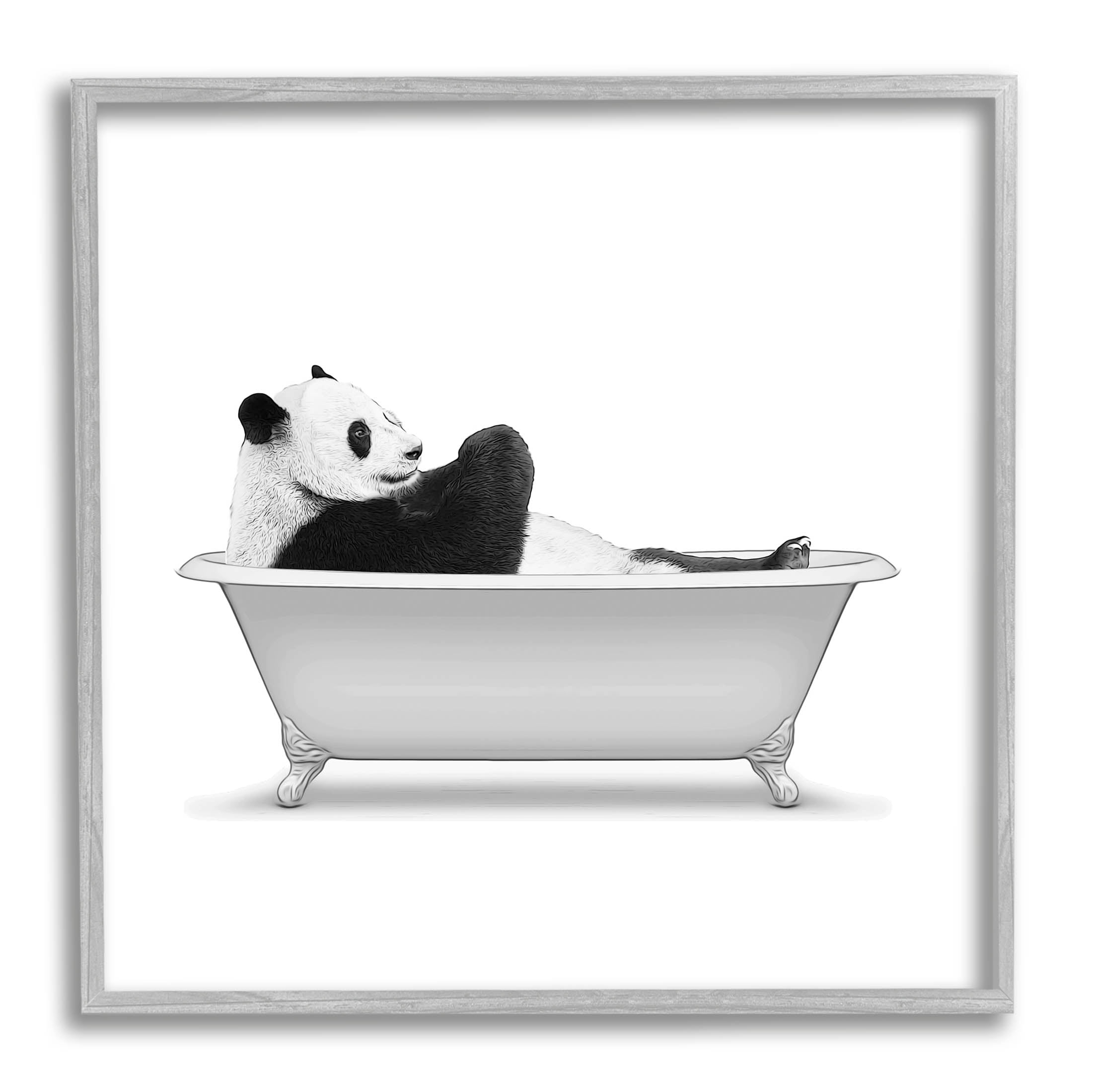 Stupell Industries Panda Bear Bathing Claw Foot Tub Graphic Art Gray Framed Art Print Wall Art, Design by Annalisa Latella
