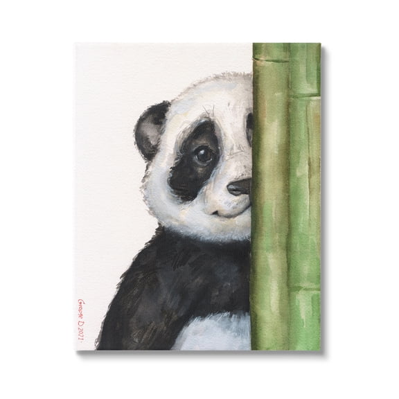 Stupell Industries Panda Bear Peering Around Bamboo Smiling Animal Painting Gallery Wrapped Canvas Print Wall Art, Design by George Dyachenko